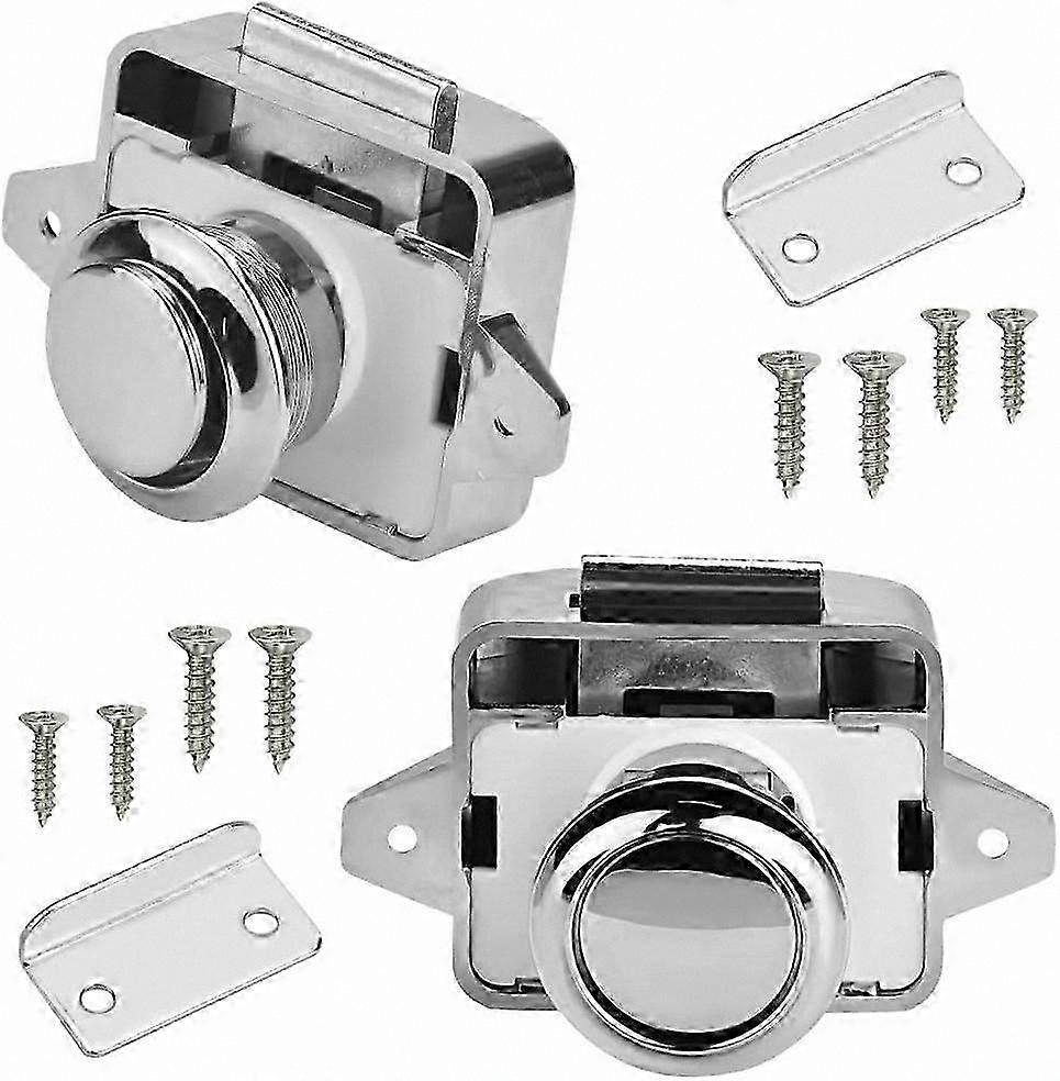 2 Pcs RV Furniture Push Lock, Metal Latch Button Lock for Drawers