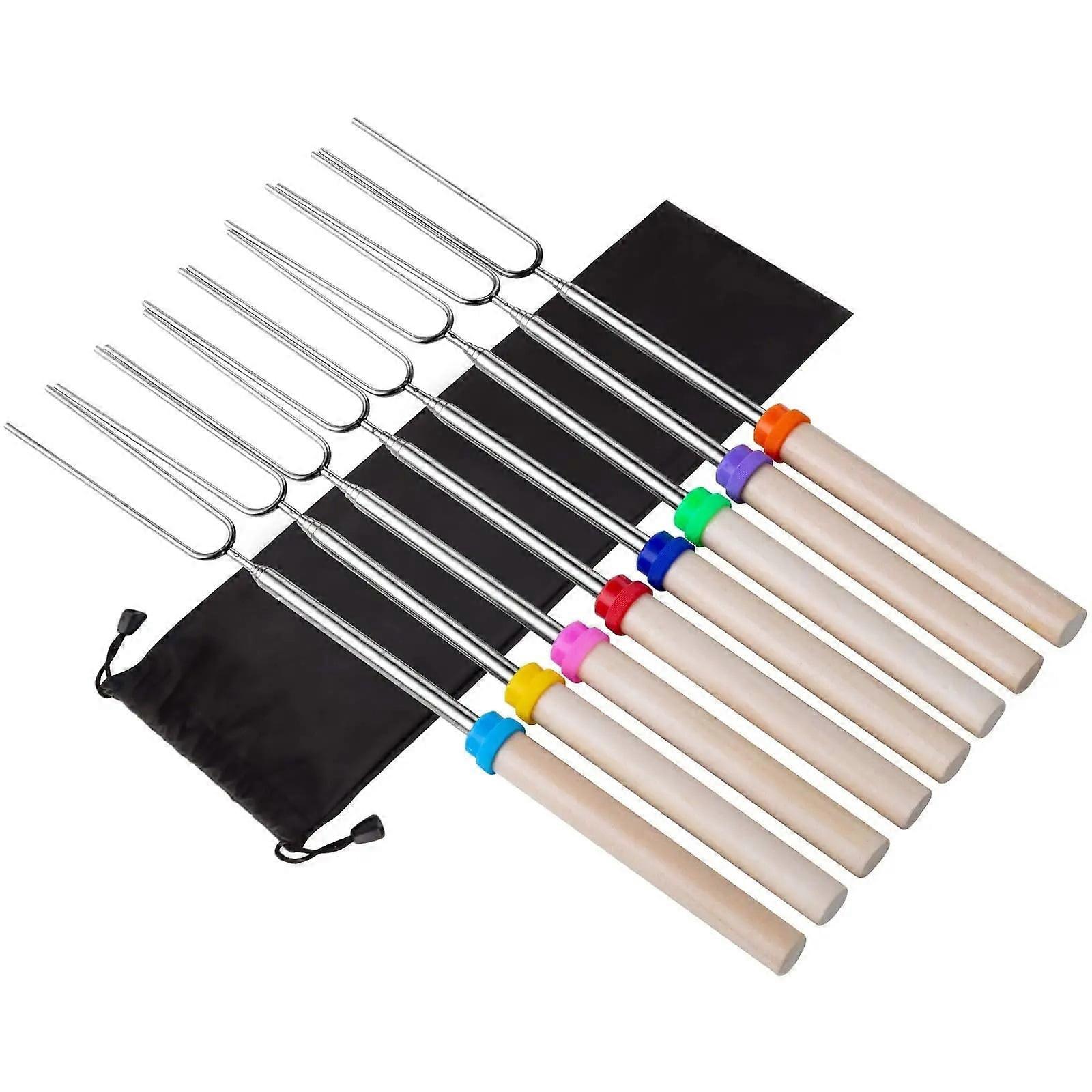 8Pcs Marshmallow Roasting Sticks, Extendable 32 inch Metal Skewers , BBQ Fork for Grill and Campfire