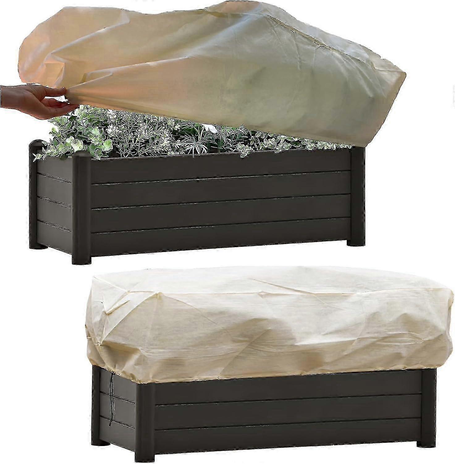 2-Pack Winter Frost Protection Covers for Flower Boxes, Rectangular with Pull Cord