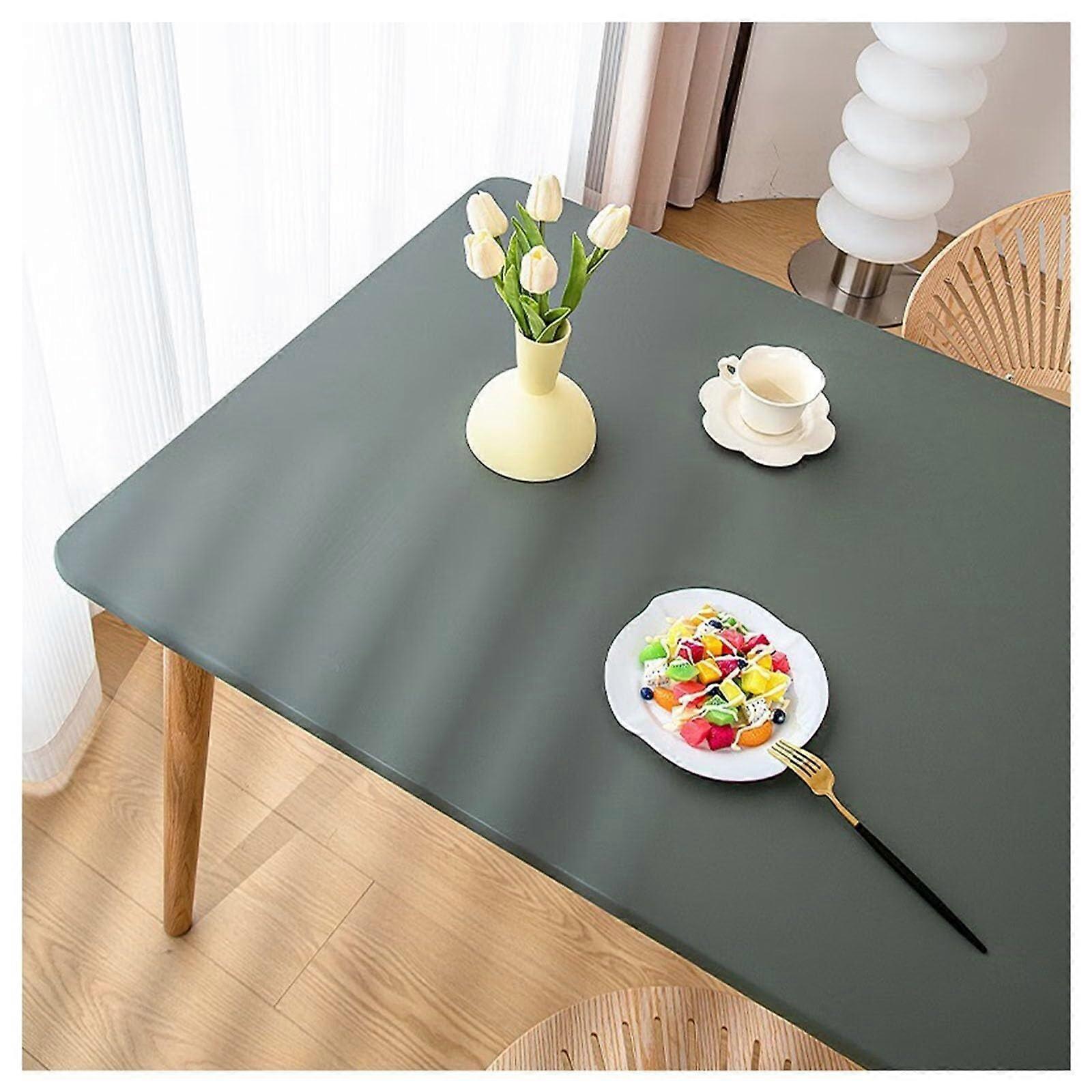 Leather Dining Table Cover Elastic Edge Faux Leather Table Cloth For Square/Rectangle Tables Waterproof 80x140 Cm Black