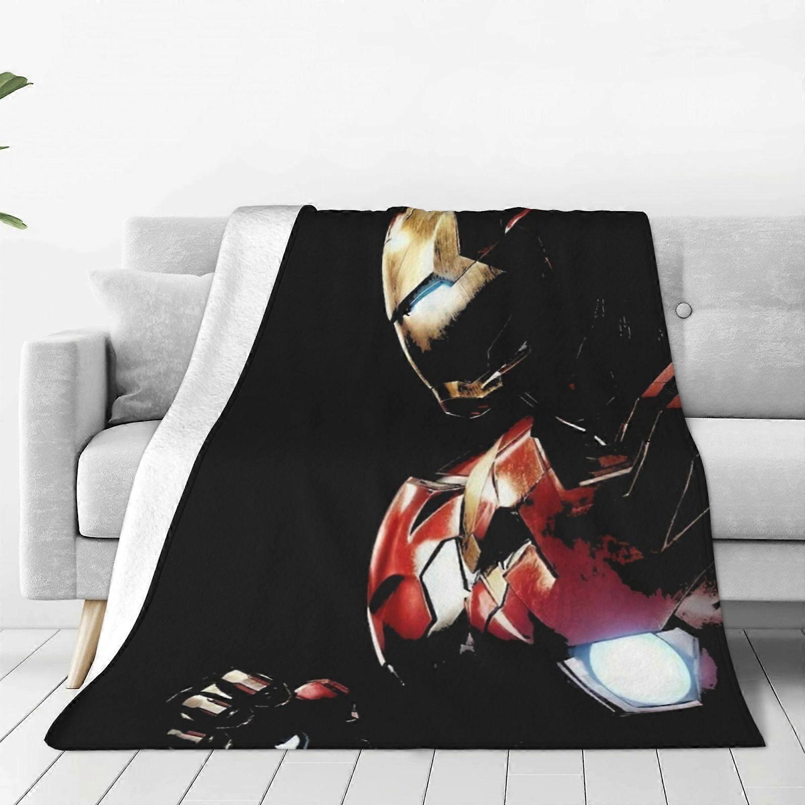 Iron Man Cute Anime Blanket, Super Soft Flannel, 60x50 Inches, Lightweight Cozy Gift for Girls Boys, Bed Sofa Decoration, All Seasons