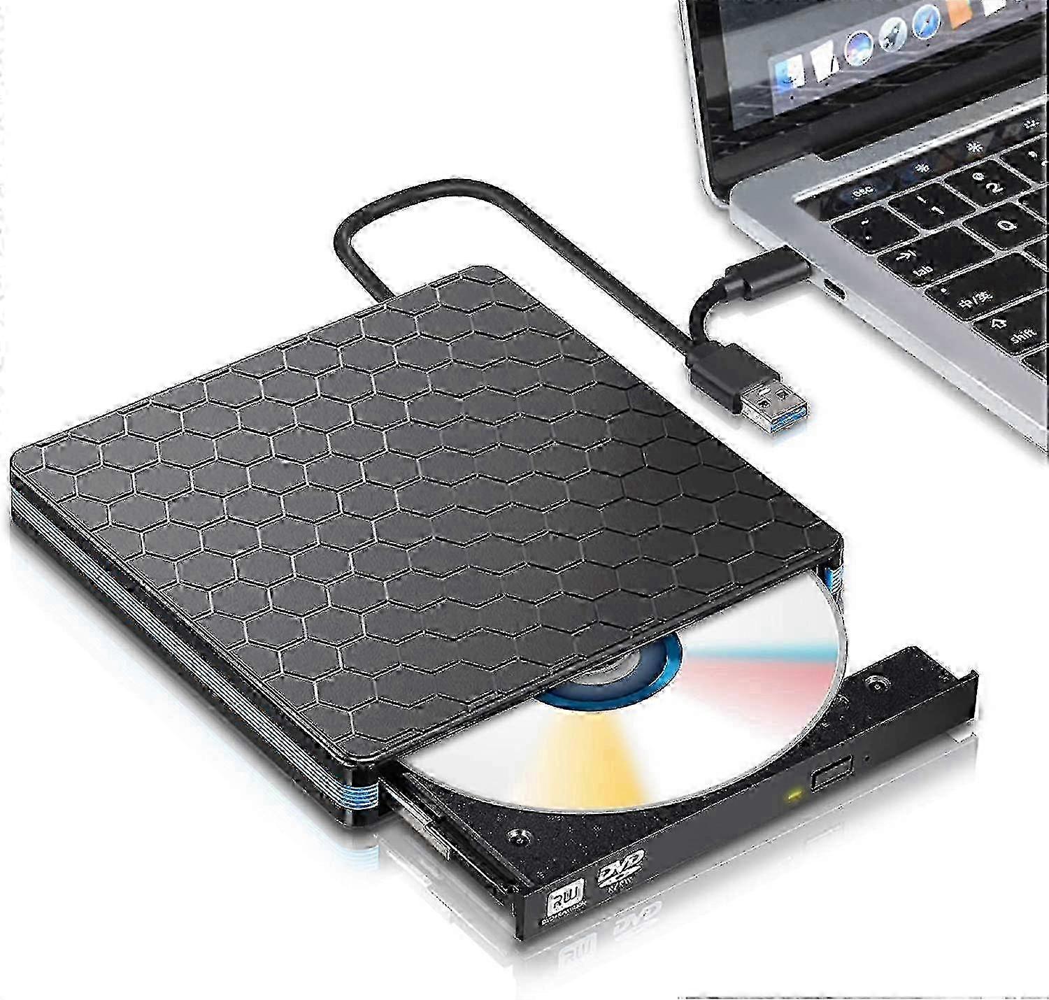 External Dvd Drive, Usb 3.0 Type C Cd Drive, Dual Port Dvd Player, Portable Optical Burner Writer Rewriter, High Speed Data Transfer