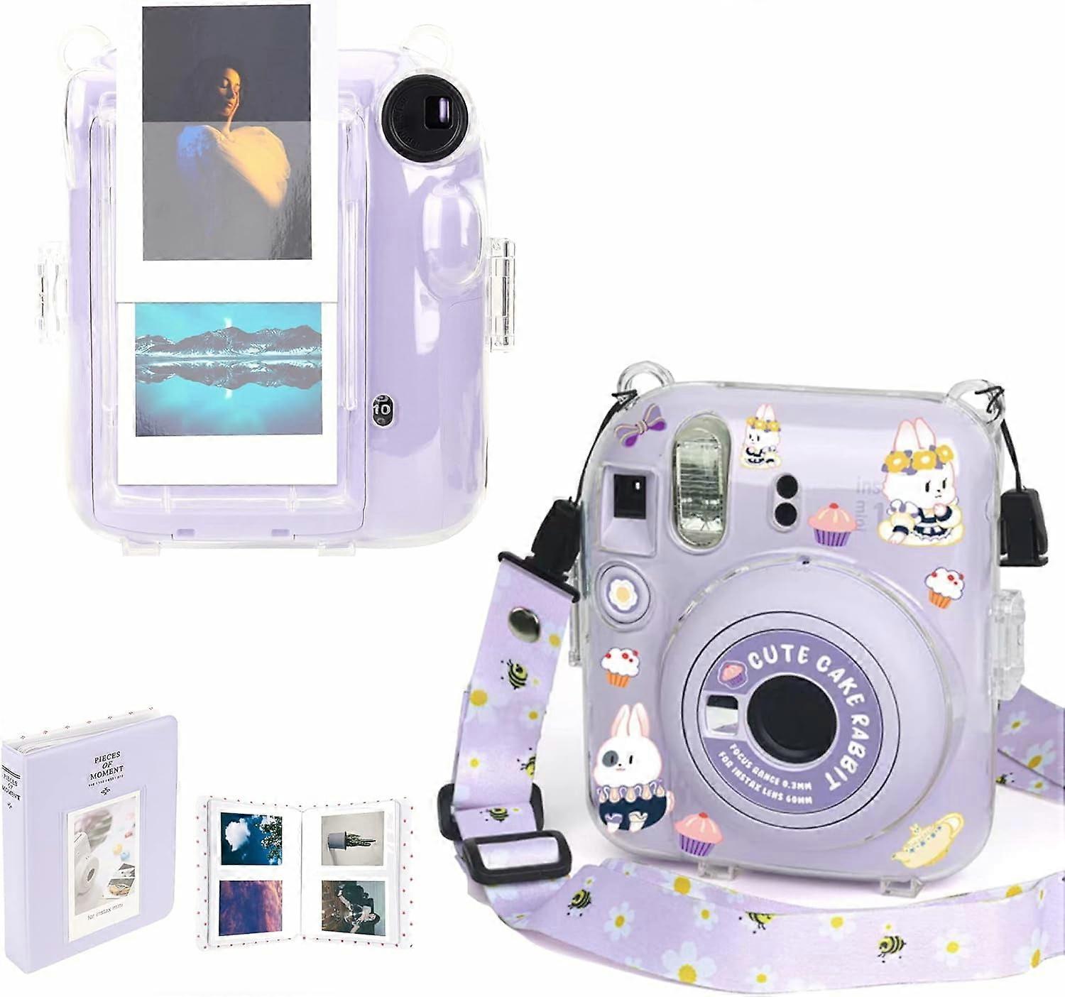 Transparent camera case compatible with Fujifilm Instax Mini 12 instant camera - mini 12 camera case, cute pattern