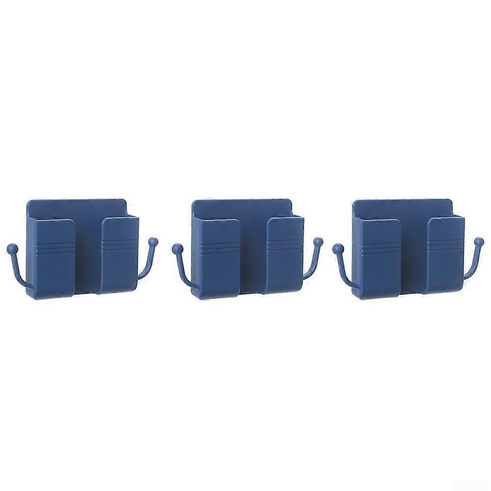 WallMounted Storage Box Set of 3 With Hook and Charging Slot, Wall Organizer, MoistureResistant ABS, No Drill, Blue