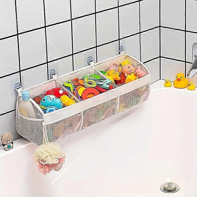 Multifunksjonell oppbevaringspose i netting for bad og dusj, ideell arrangør for leker, snacks og hårtilbehør, slitesterk og allsidig løsning for T