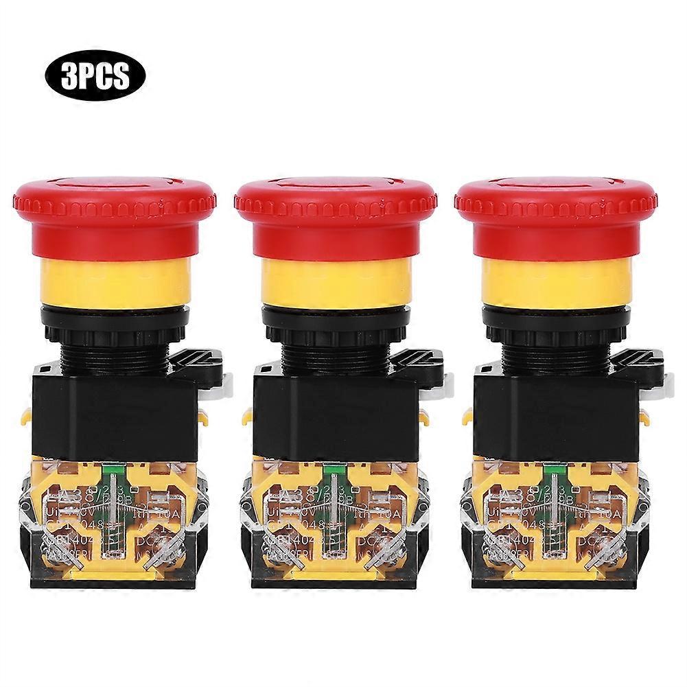 3PCs Push Switch Emergency Button Industrial Accessory Engineering Plastic 440V 10A 22mm