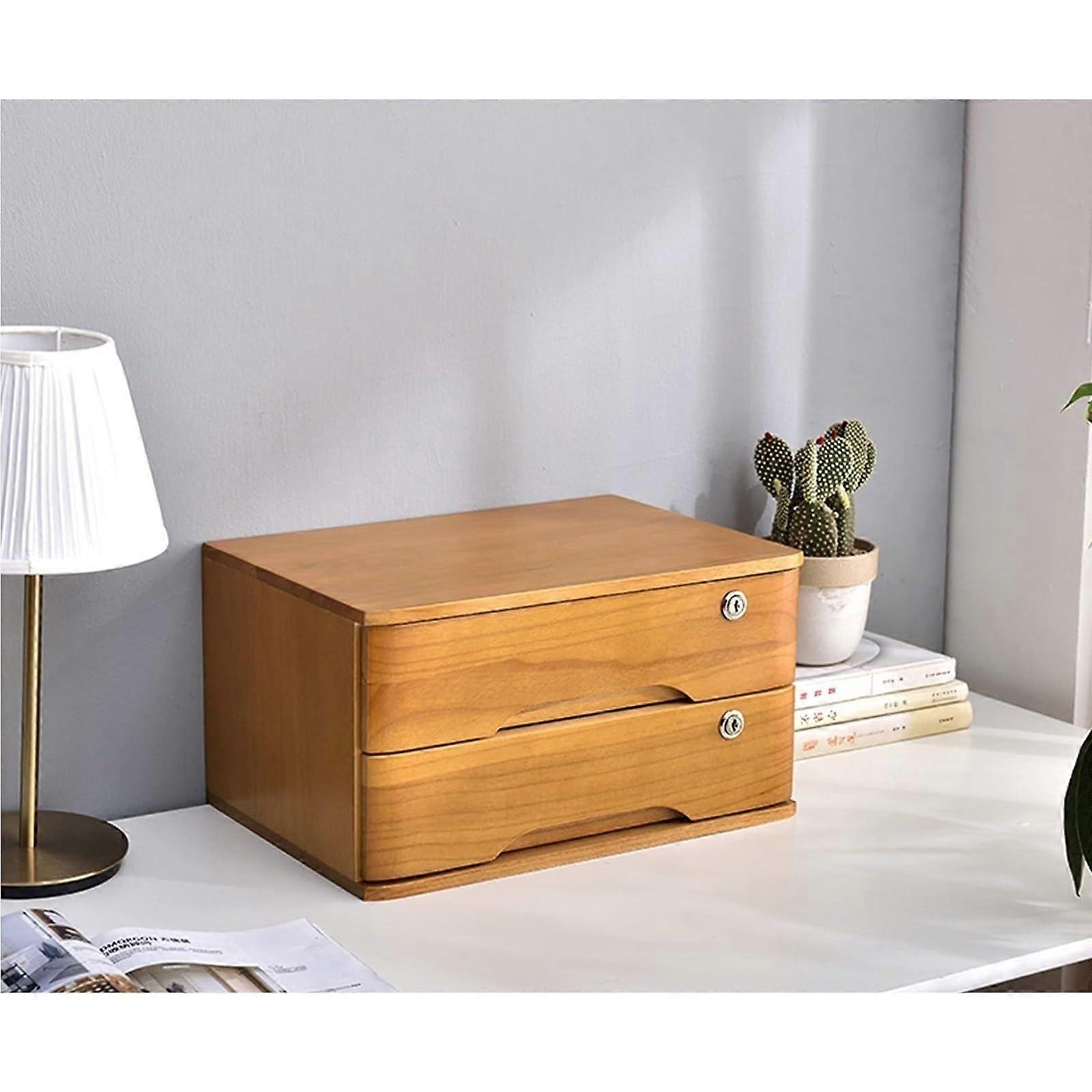 Solid Wood Desktop Storage Cabinet with Lock, 14 Drawer Rustic Organizer for Office, Home & School