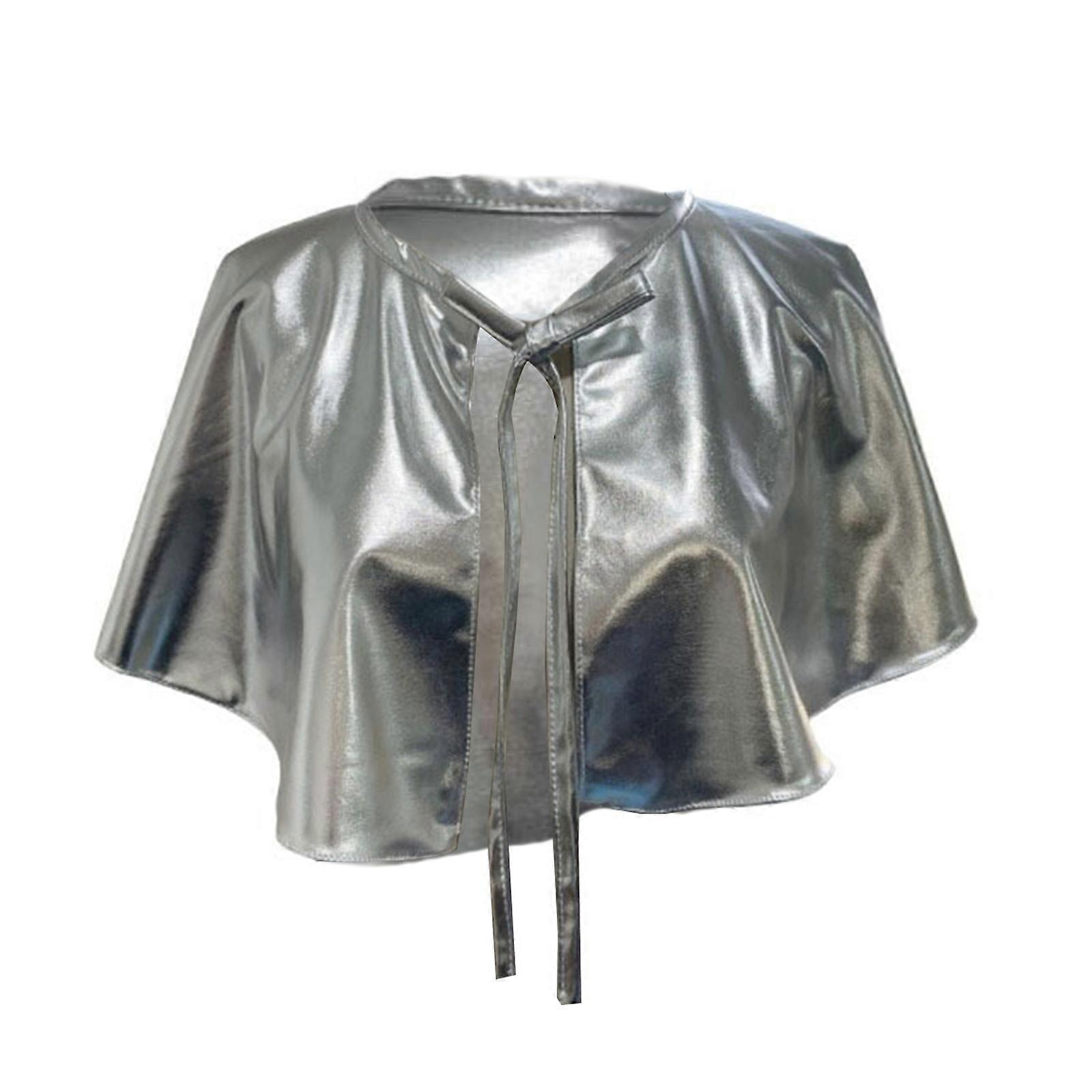 Short Halloween Cloak With Glossy Texture Polyester Capes Costume Accessory For Cosplay Event And Theme Parties  Silver