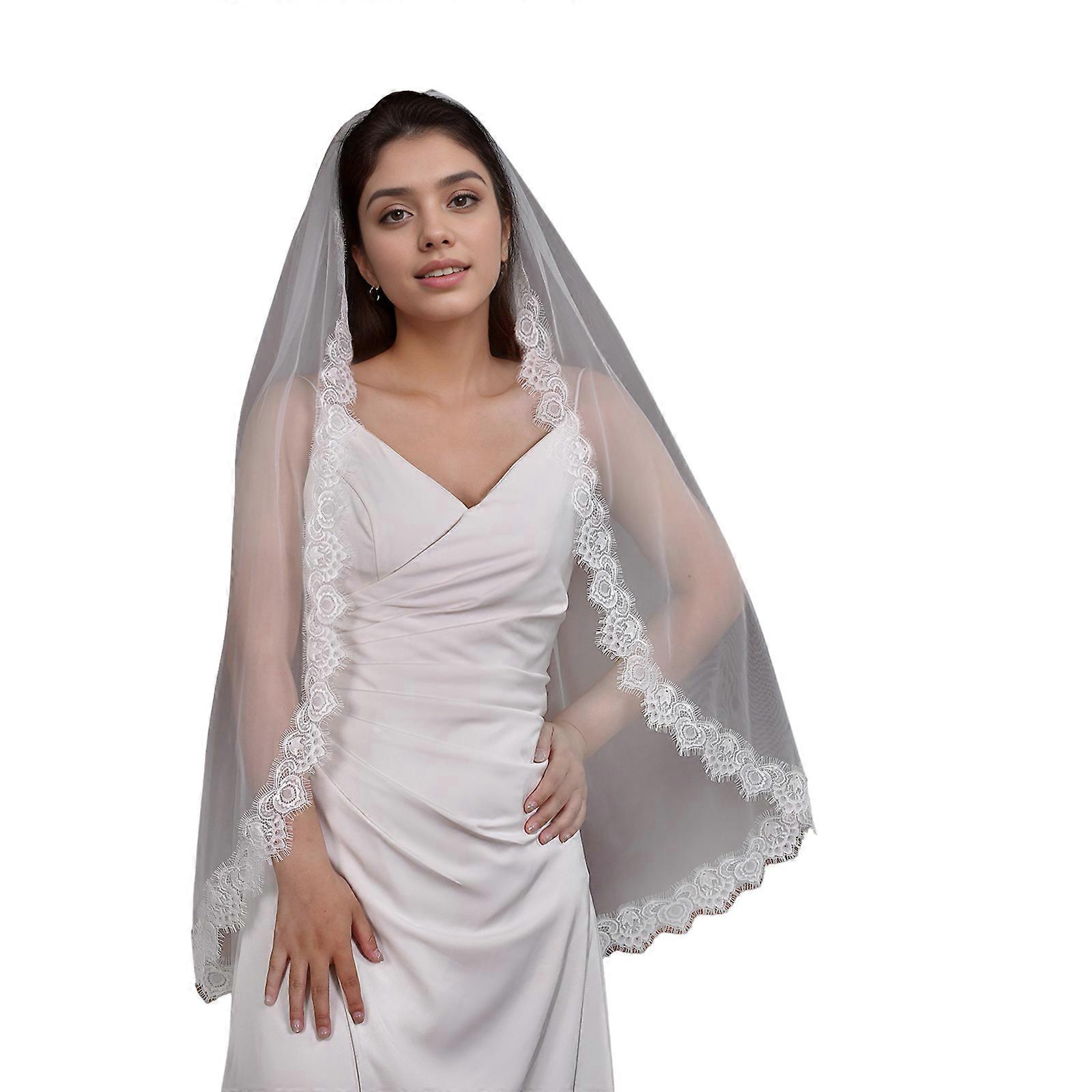 Simple Yet Elegant White Bridal Veils Durable Polyester Easy Storage For Special Occasion Use Multicolor