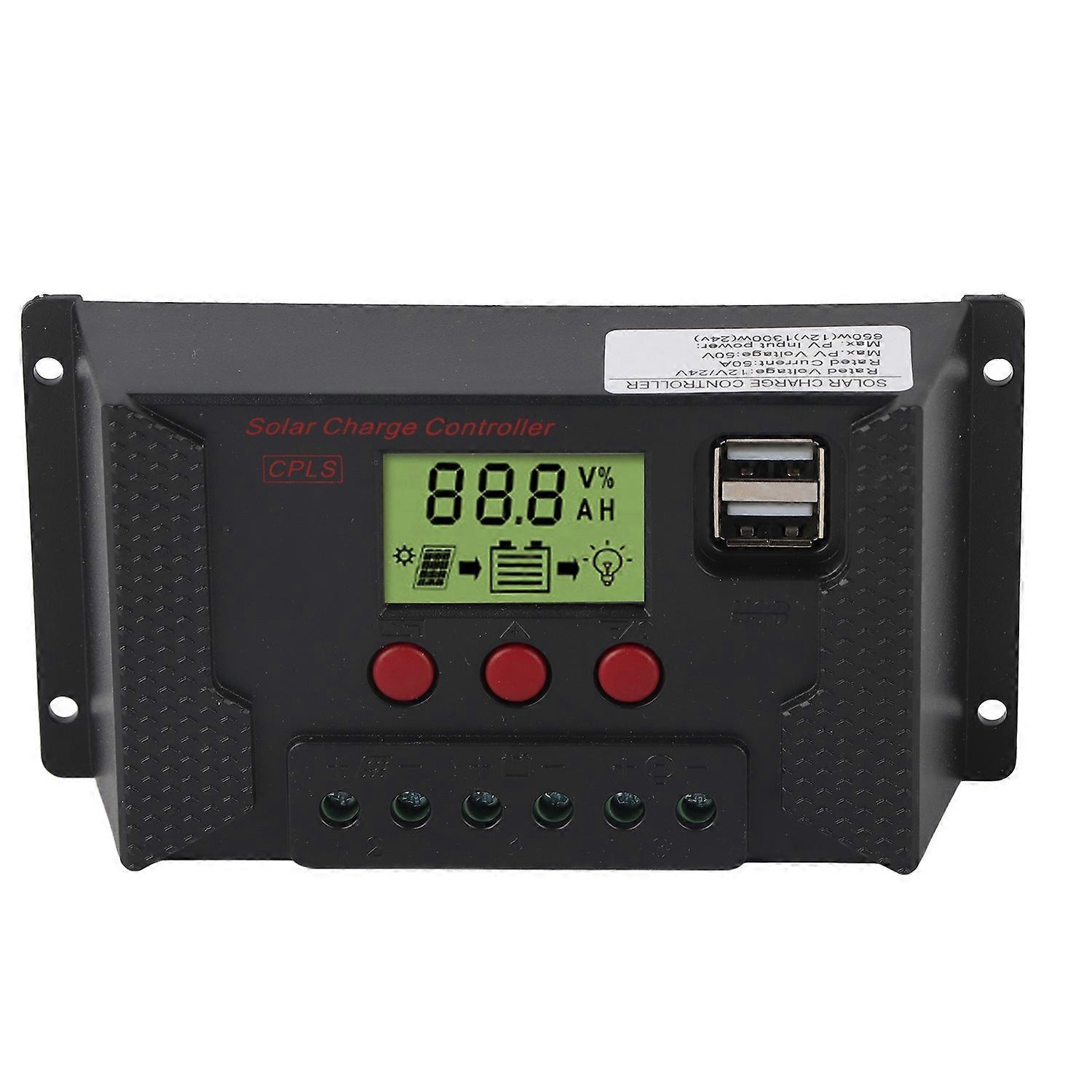 12V/24V Solar Charge Controller 50A PWM Intelligent Battery Charging Regulator Device