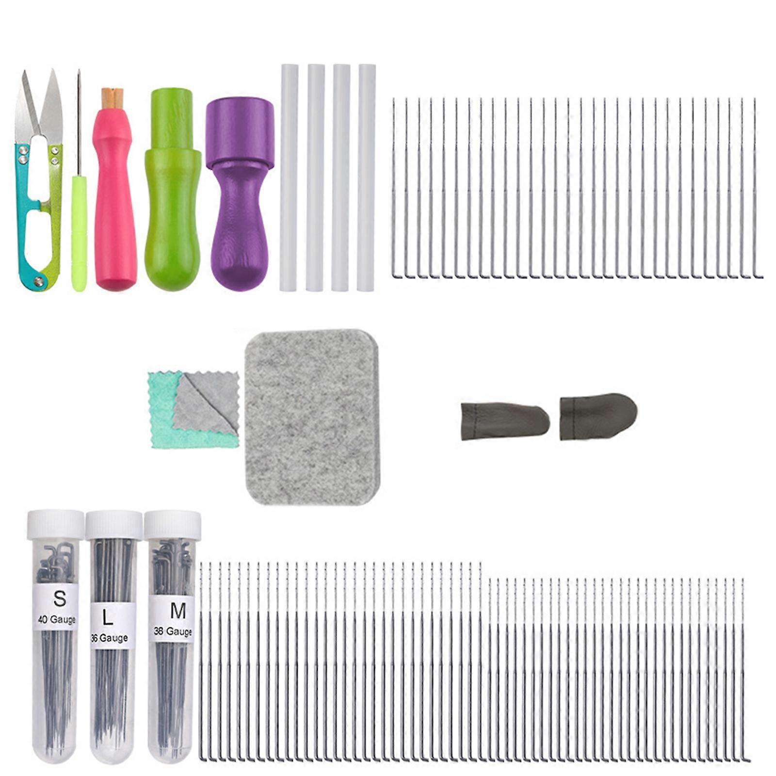 Wool Felting Tool with Wood Handle, Finger Cots, Needle Tubes for Felting Wool Project, Animal Needle Felting Supplies Multicolor