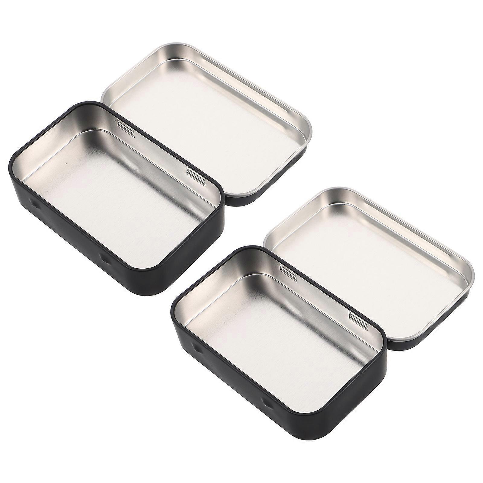 Portable Mini Metal Tin Box for Storage 2Pcs Rectangular Black Metal Containers