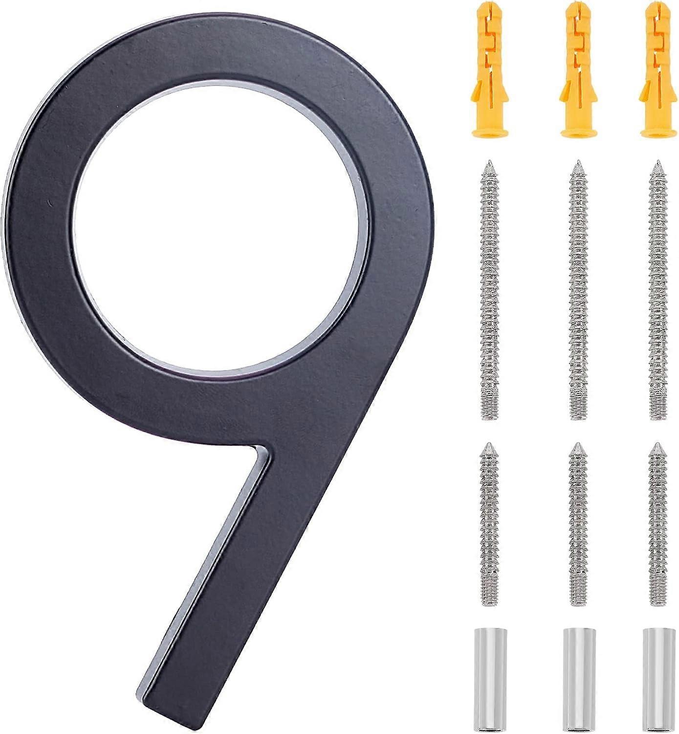 6 Inch Floating House Number 9 Zinc Alloy House Address Numbers Metal Modern House Numbers with Iron Screws for Home Address and Office Numbers