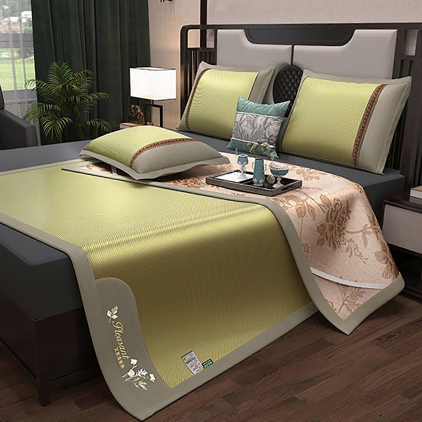 Cooling Sleeping Pad Set with Pillowcases, DualSided Bamboo Rattan Bed Mat, 200cm Color C