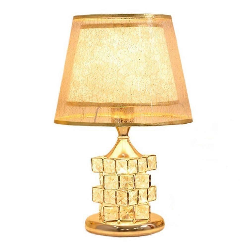 Bedside Table Lamp with Elegant Crystal Base and Fabric Shade, Gold Glass Light for Bedroom