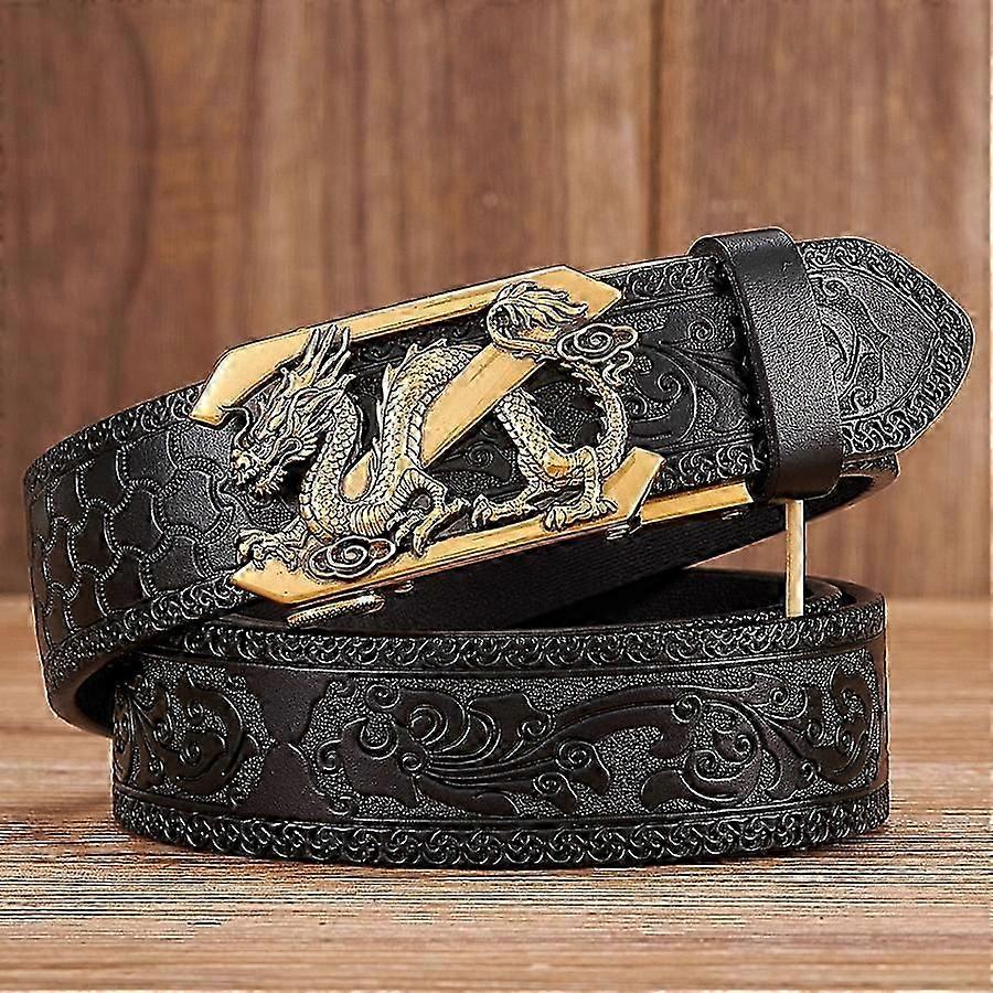 35cm Mode Prägling Retro Manliga Bälten För Män Företag Kohud Äkta Läder Bälte Drake Mönster Automatisk Spänne Rem