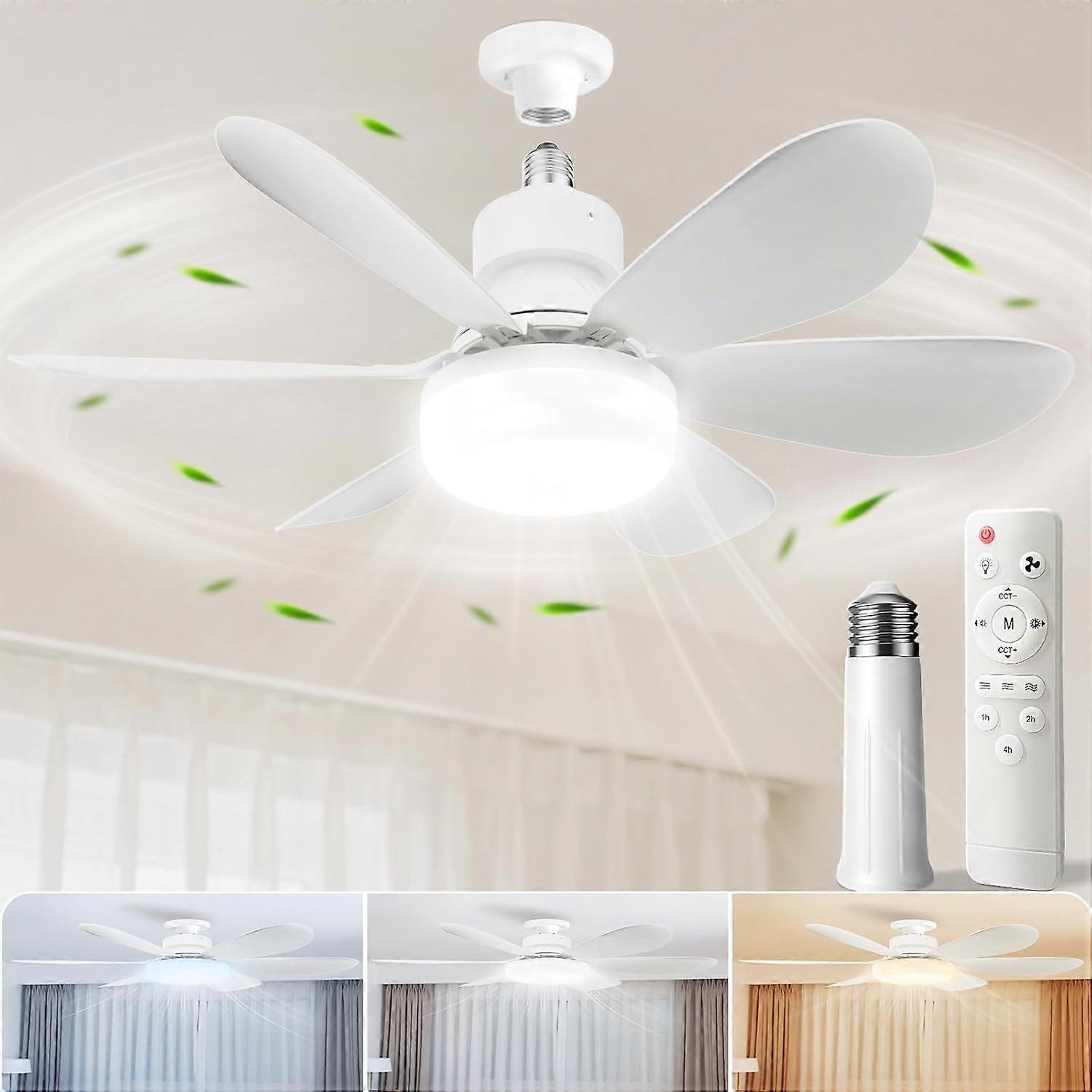 Socket Fan Light with Remote,Small Ceiling Fans with Lights,Smart Timing Dimmable 3 Colors,E26 Base Socket Ceiling Fan Bedroom Living Garage