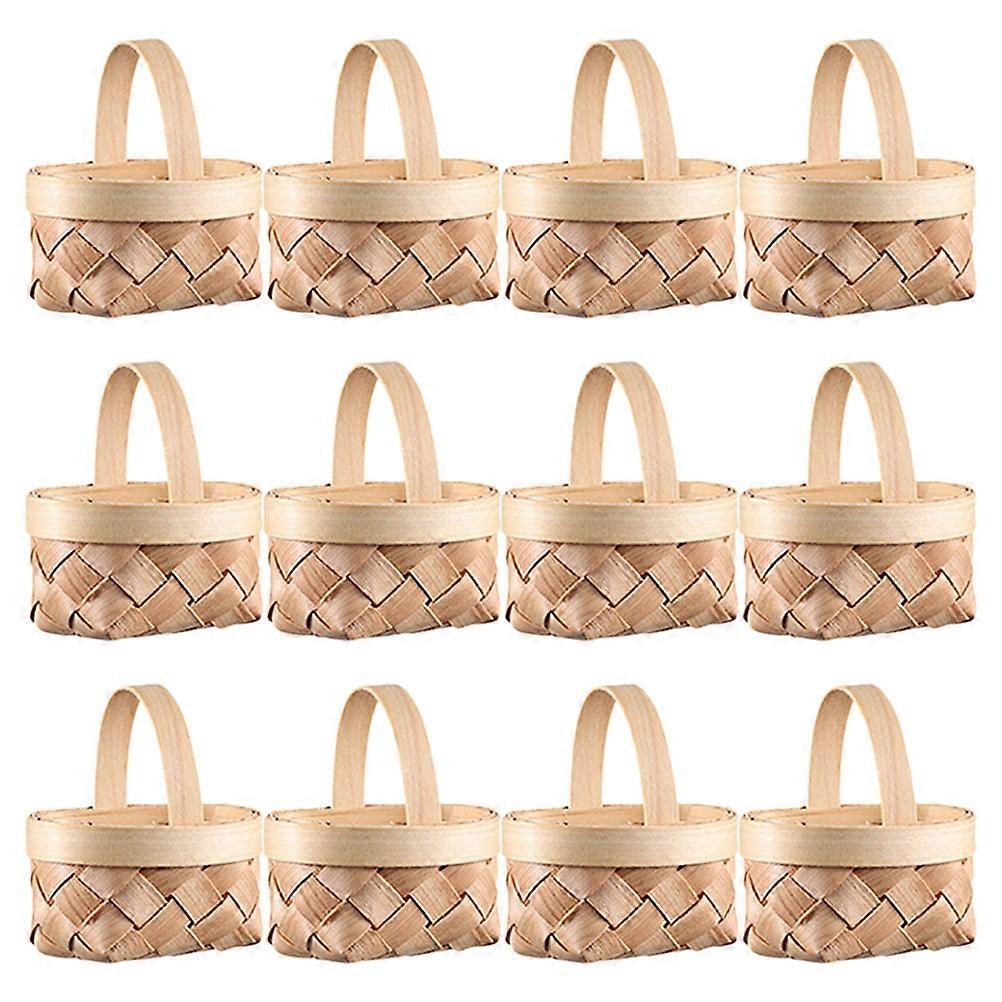 Mini Woven Basket Tiny Basket with Handle for Decor 20Pcs Beige Wood