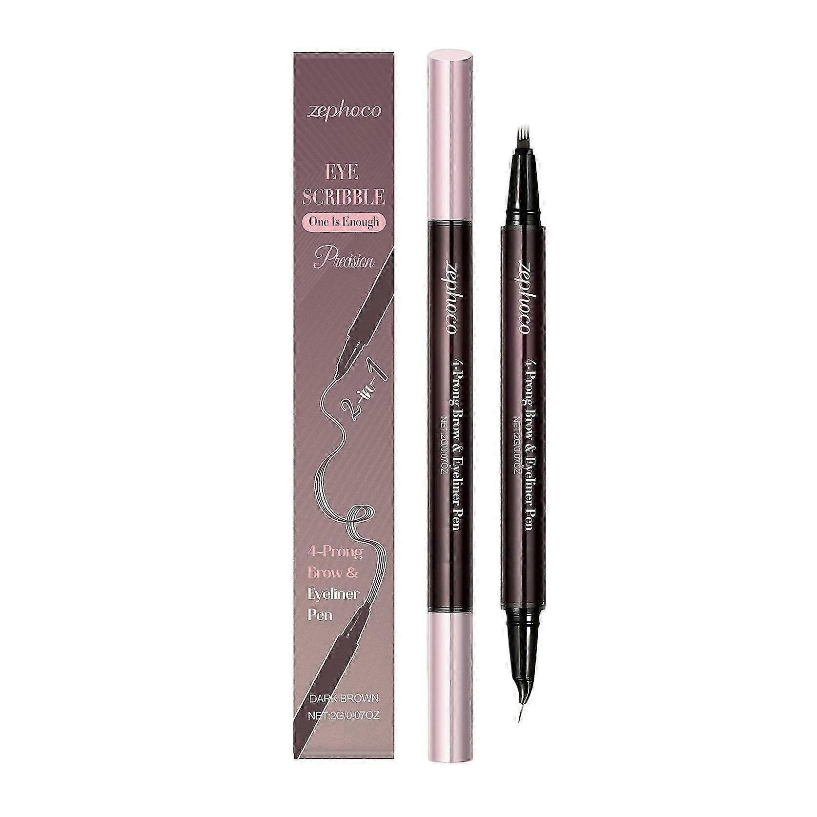 Zephoco Dark Brown Two-In-One Liquid Eyebrow Pencil Three-Dimensional Color Natural Eyebrow Shape Convenient Smooth Easy To Use