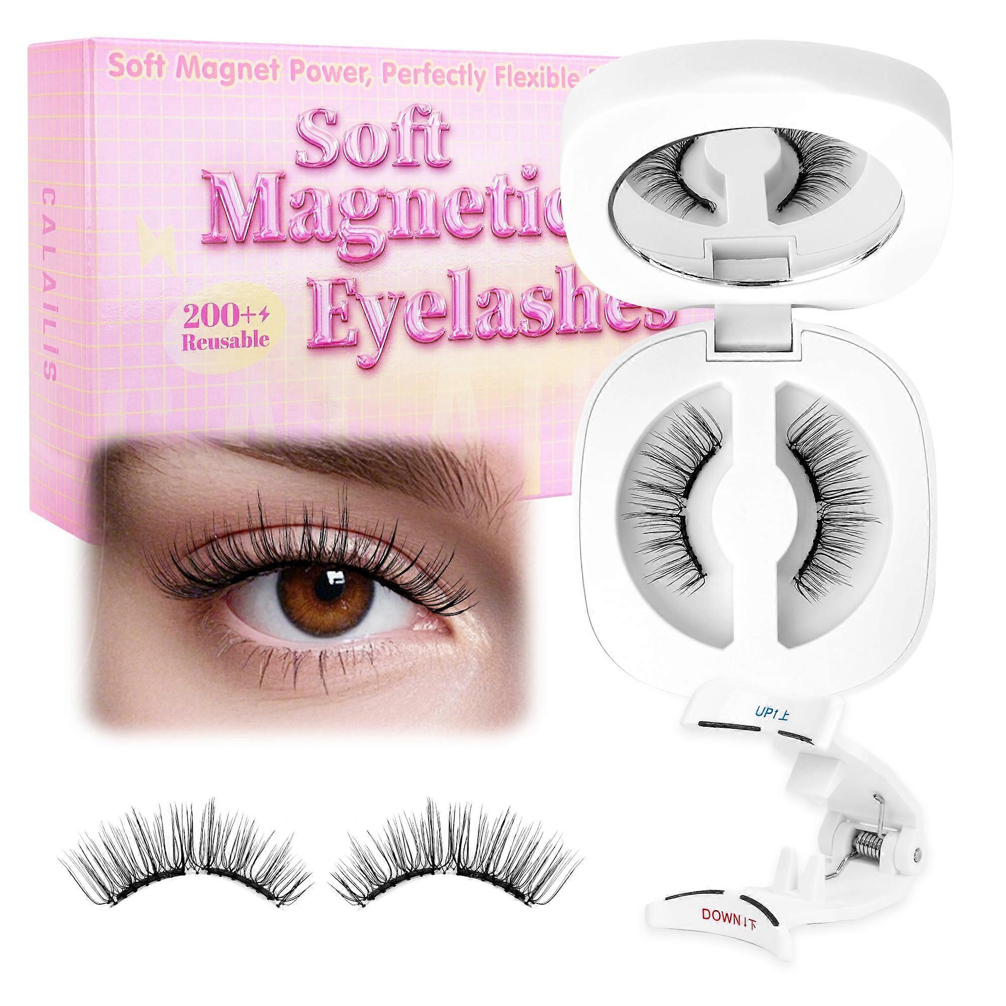 Magnetic Eyelashes with Applicator, Upgraded Hold, Soft Natural Look, 300+ Times Reusable RC04 1 Pack