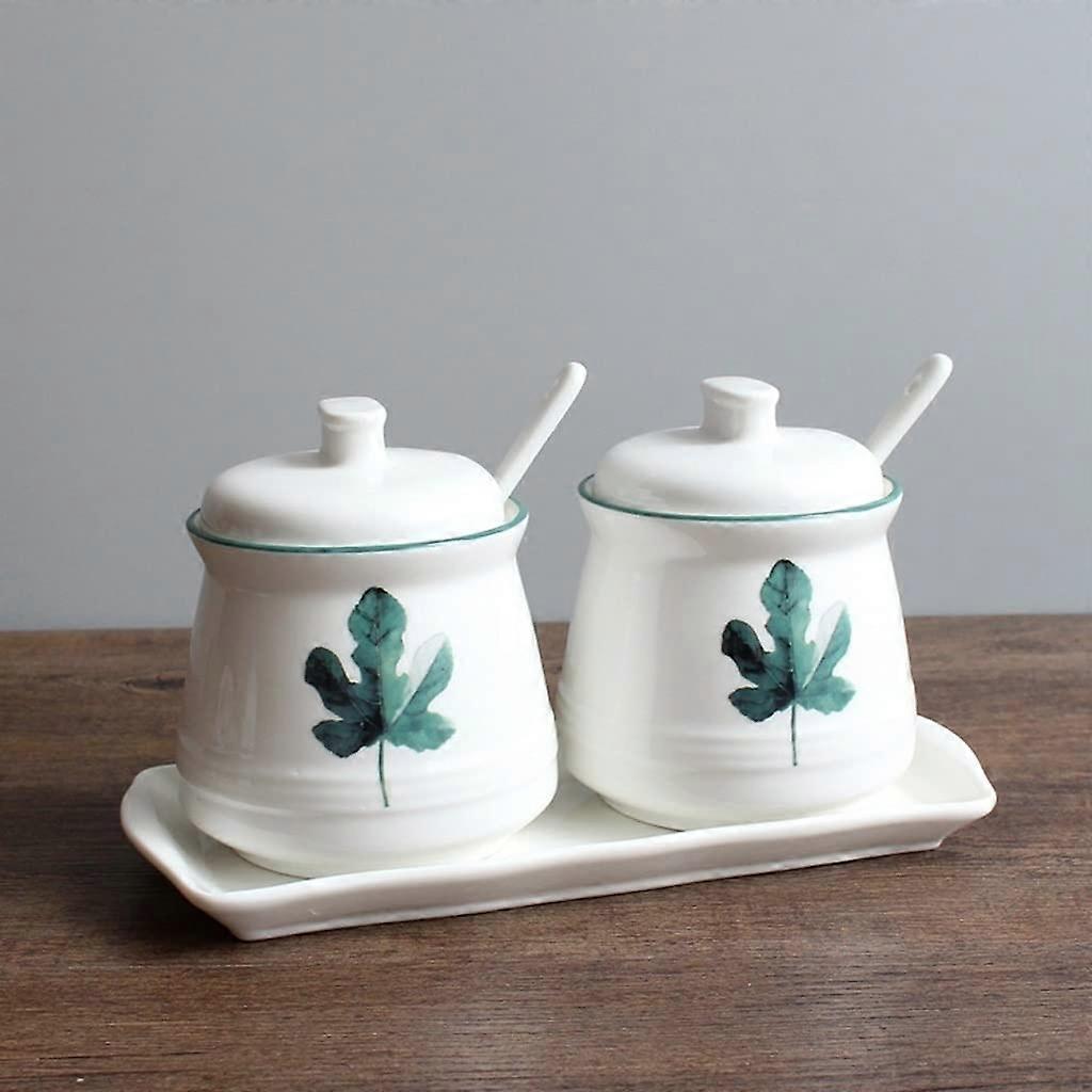 Ceramic Spice Jars with Lid and Spoon, Kitchen Seasoning Containers 12.8oz for Sugar and Spices