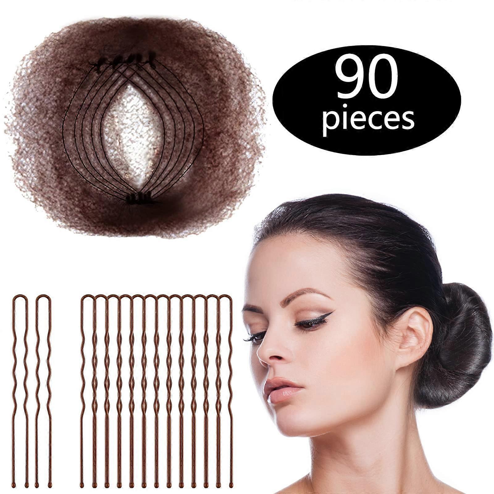 Hair Nets 50Pcs Brown with U Shaped Pins, Invisible Elastic Mesh for Ballet Bun, Nurses and Women