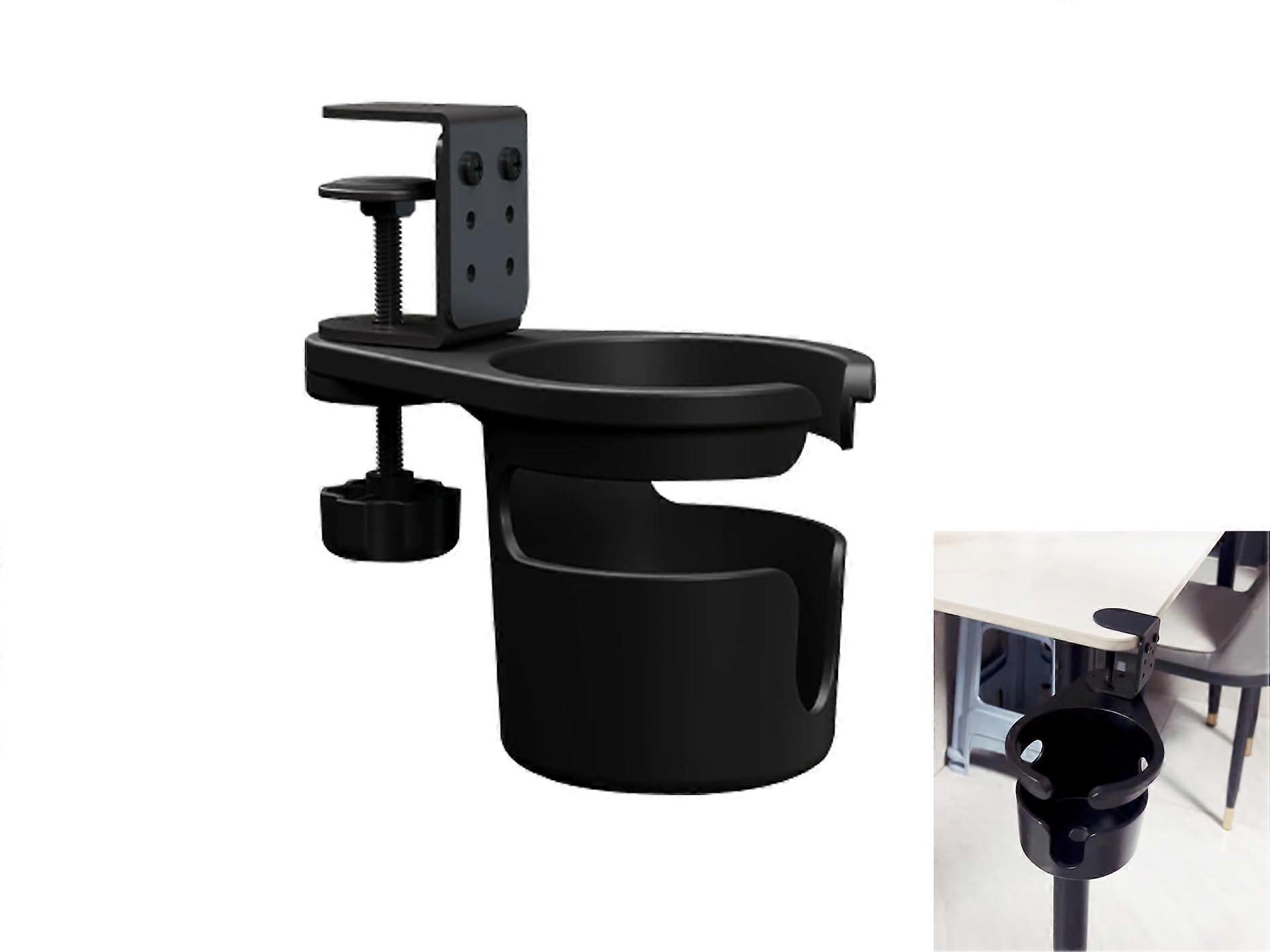 Desk Cup Holder Clamp with 360° Rotation, Adjustable NoTool Mount, Universal Fit for Home or Office