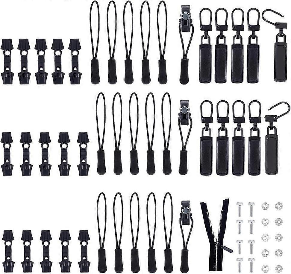 40 Sets Zipper Repair Kit 4 Styles Adjustable Zipper Slider Fixer Mixed Sizes Instant Zipper Repairer Black Zipper Pull Detachable Zipper Slider Pulle