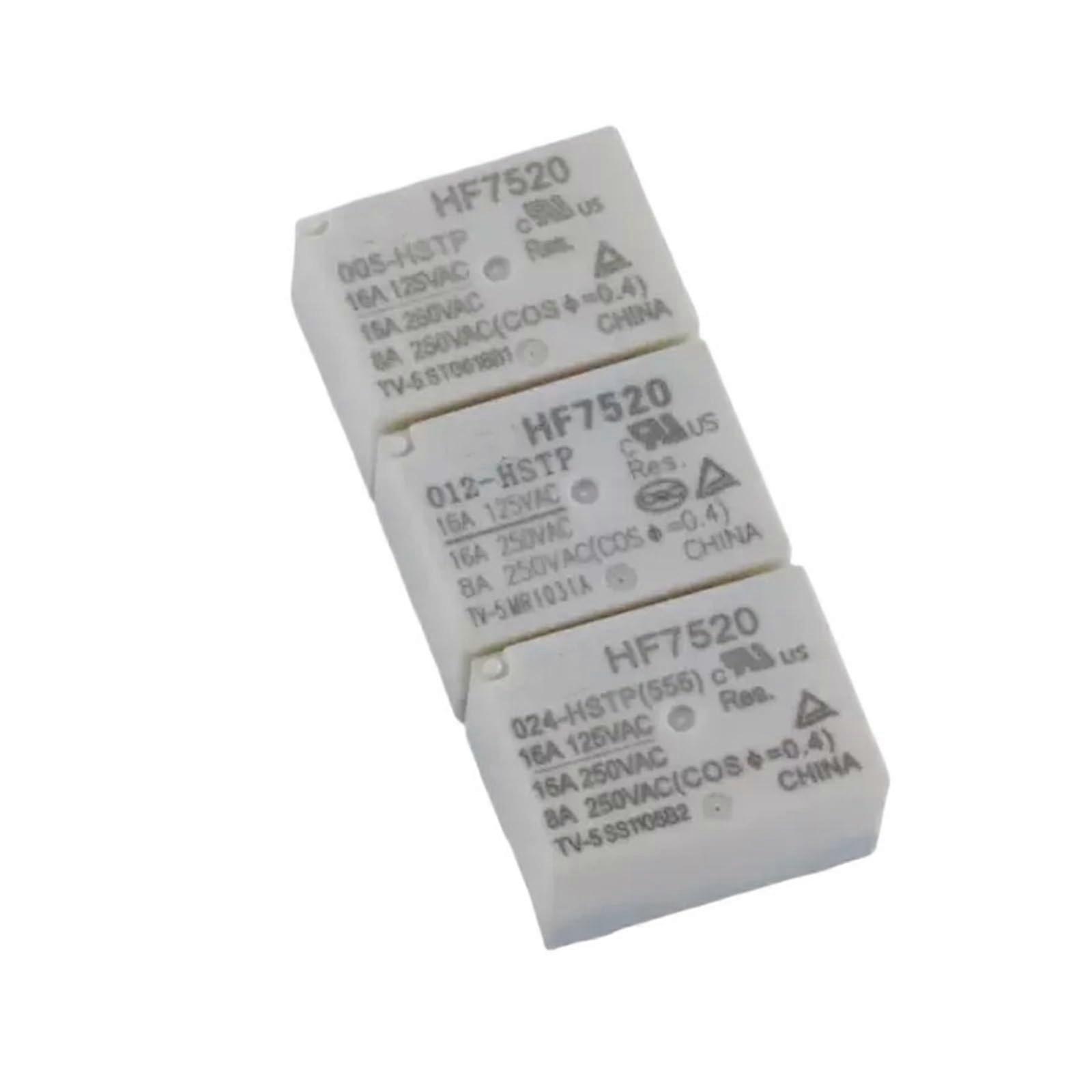 HF7520 4 Pin 16A Power Relay,  Current Capacity, 5V 12V 24V Multiple Voltage Options, 5PCS