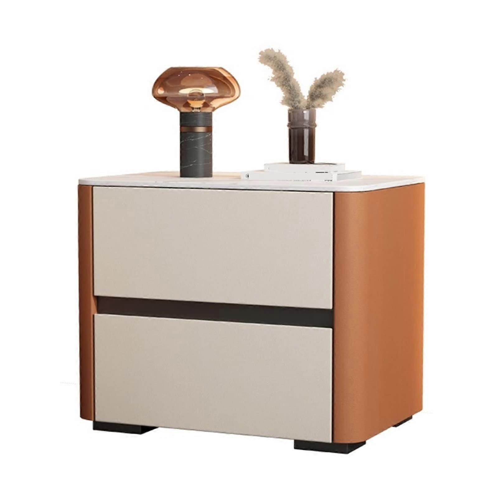 Modern Nightstand with Double Drawers, Nordic Bedside Table Storage Cabinet for Bedroom, 45x40x48cm