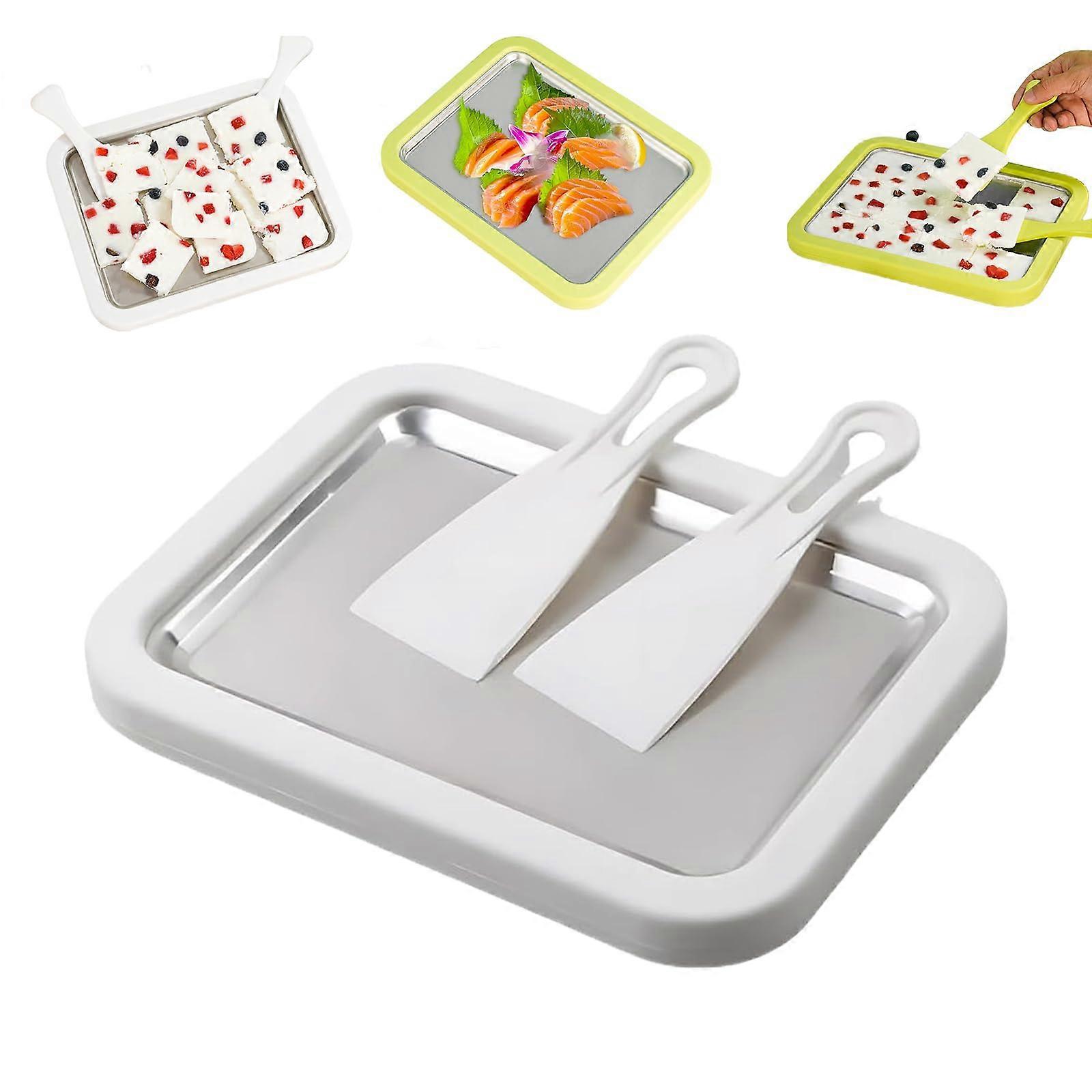 Rolled Ice Cream Maker DIY Kit with 2 Scrapers for Gelato Sorbet Frozen Yogurt at Home White