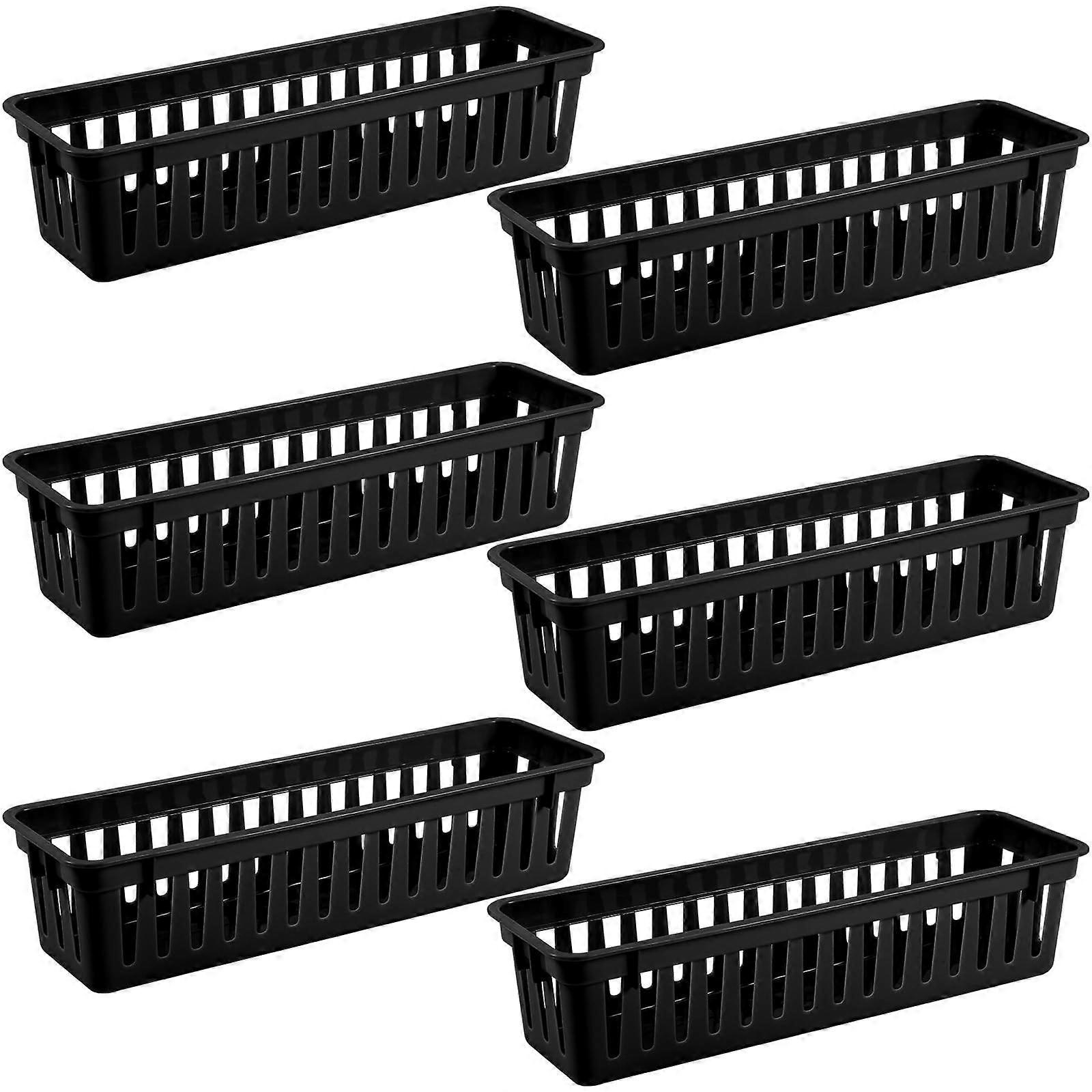 6 Pcs Black Slim Plastic Storage Baskets 10x3x2.5 in Stackable Desk Organizer for Office and Home