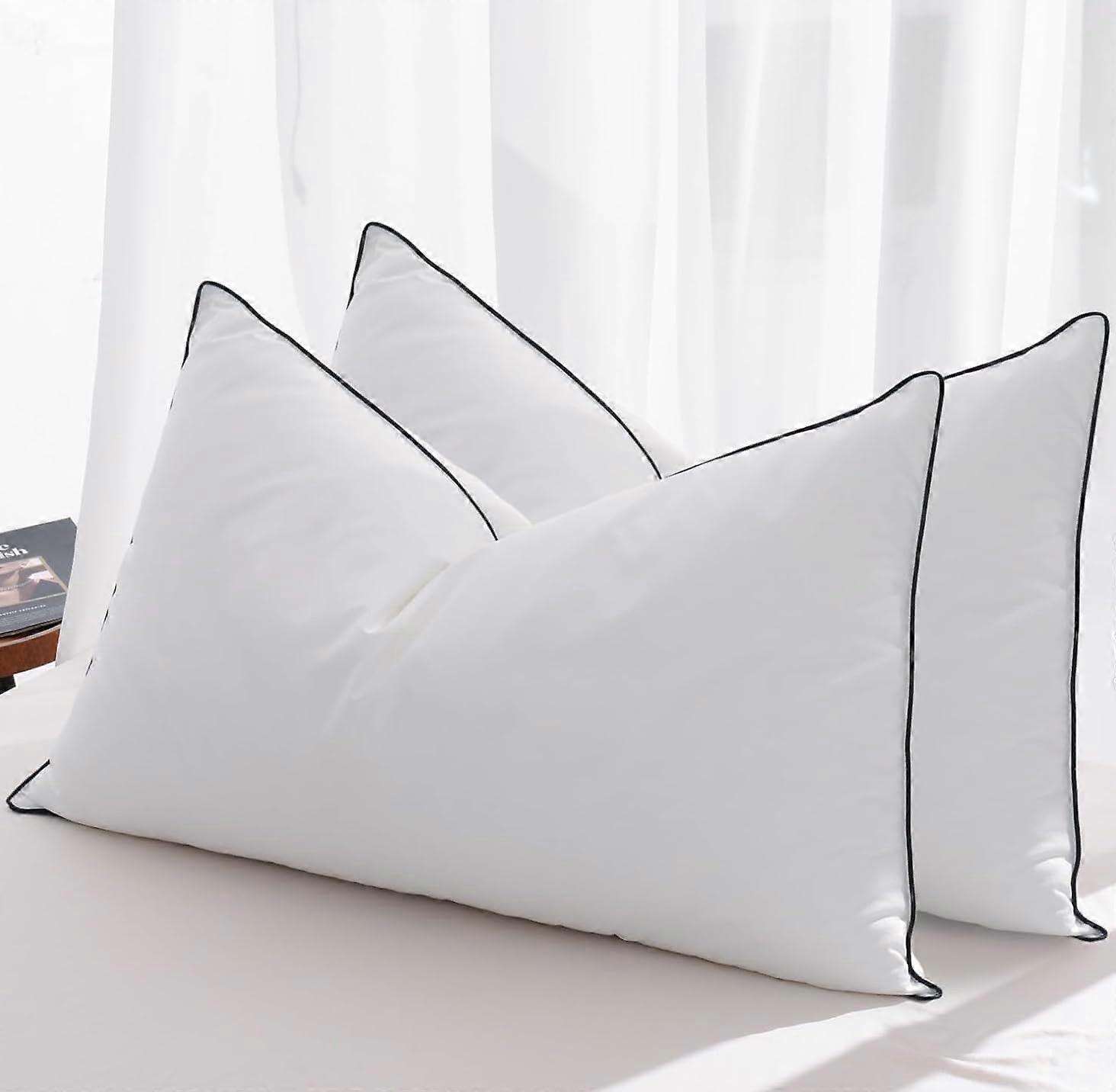 Set of 2 Standard Size Goose Feather Down Pillows 20x26 Medium Firm Neck Support