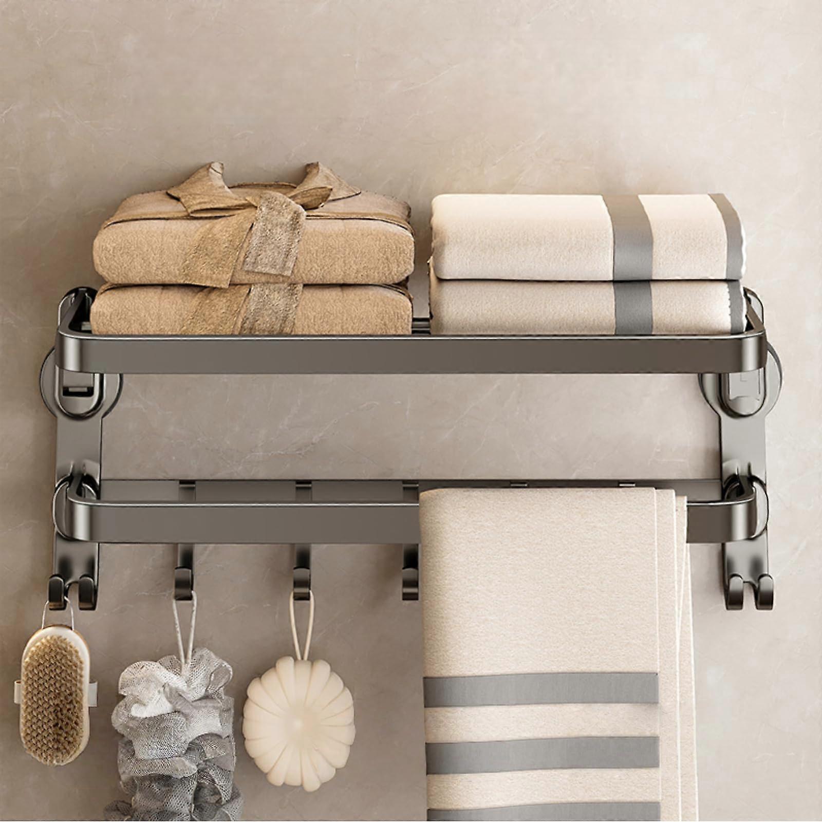 Bathroom Towel Rack with Suction Cup, Rustproof Aluminum NoDrill SpaceSaving Bathroom Shelf