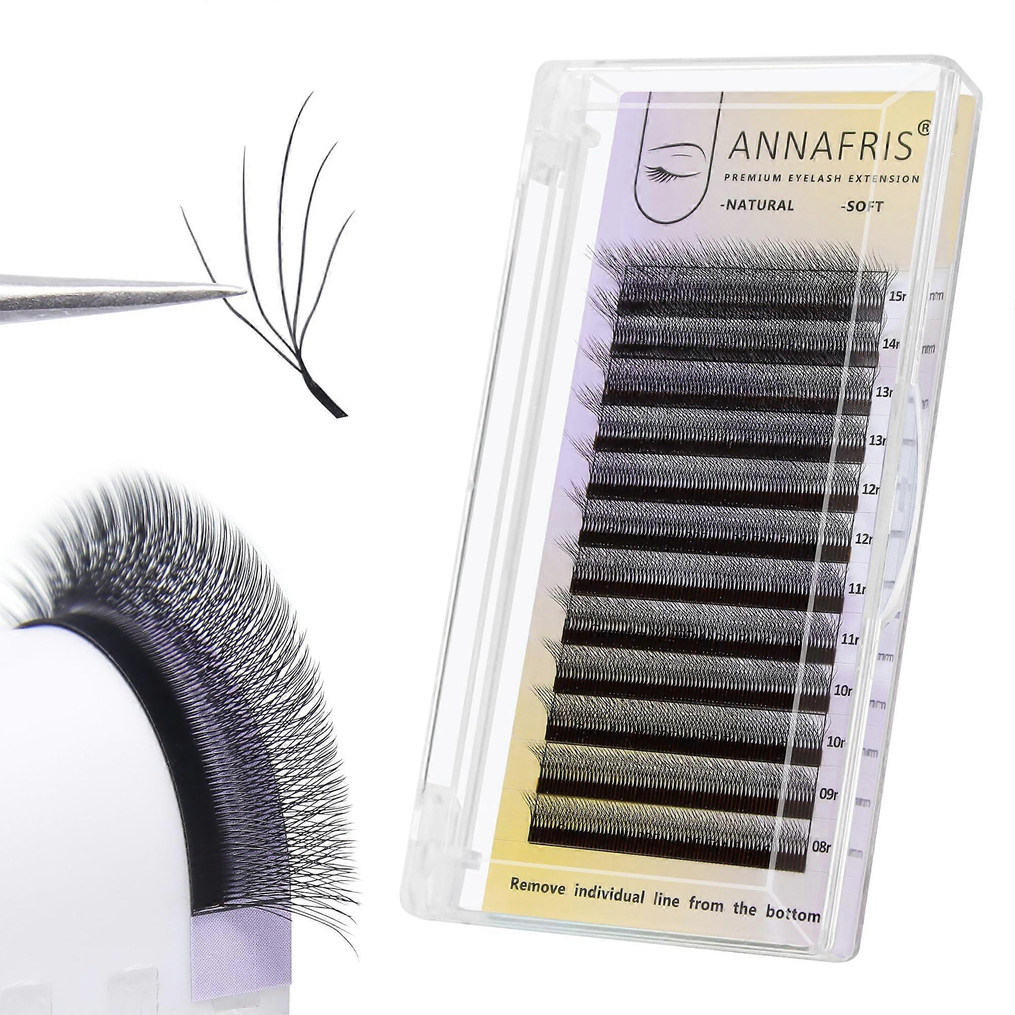 Premade Fan Eyelash Extensions 5D Camellia W 0.07mm L Curl Mixed 913mm Matte Black Faux Mink