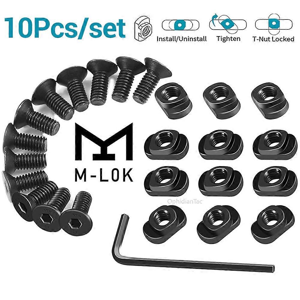 10Pcs M-LOK Screw and Nut Replacement Rails T-Nut Screw Replacement Set for MLOK Handguard Rail Sections Hunting Gun Accessories