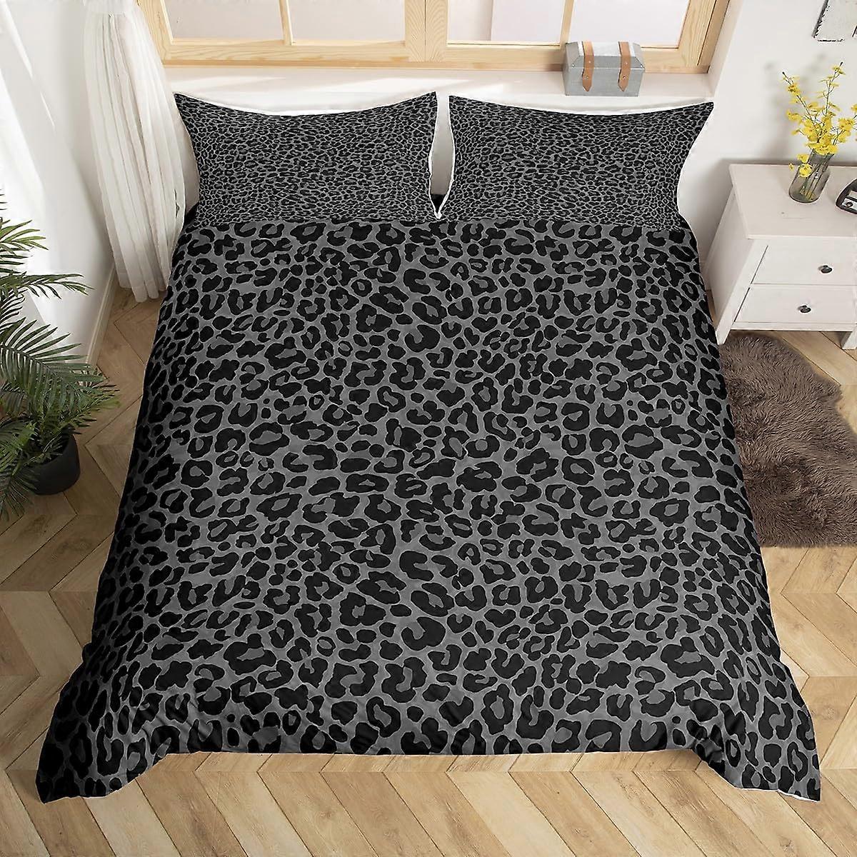 Queen Duvet Cover Set Leopard Print Bedding with Pillowcases Soft Microfiber 3D Animal Design