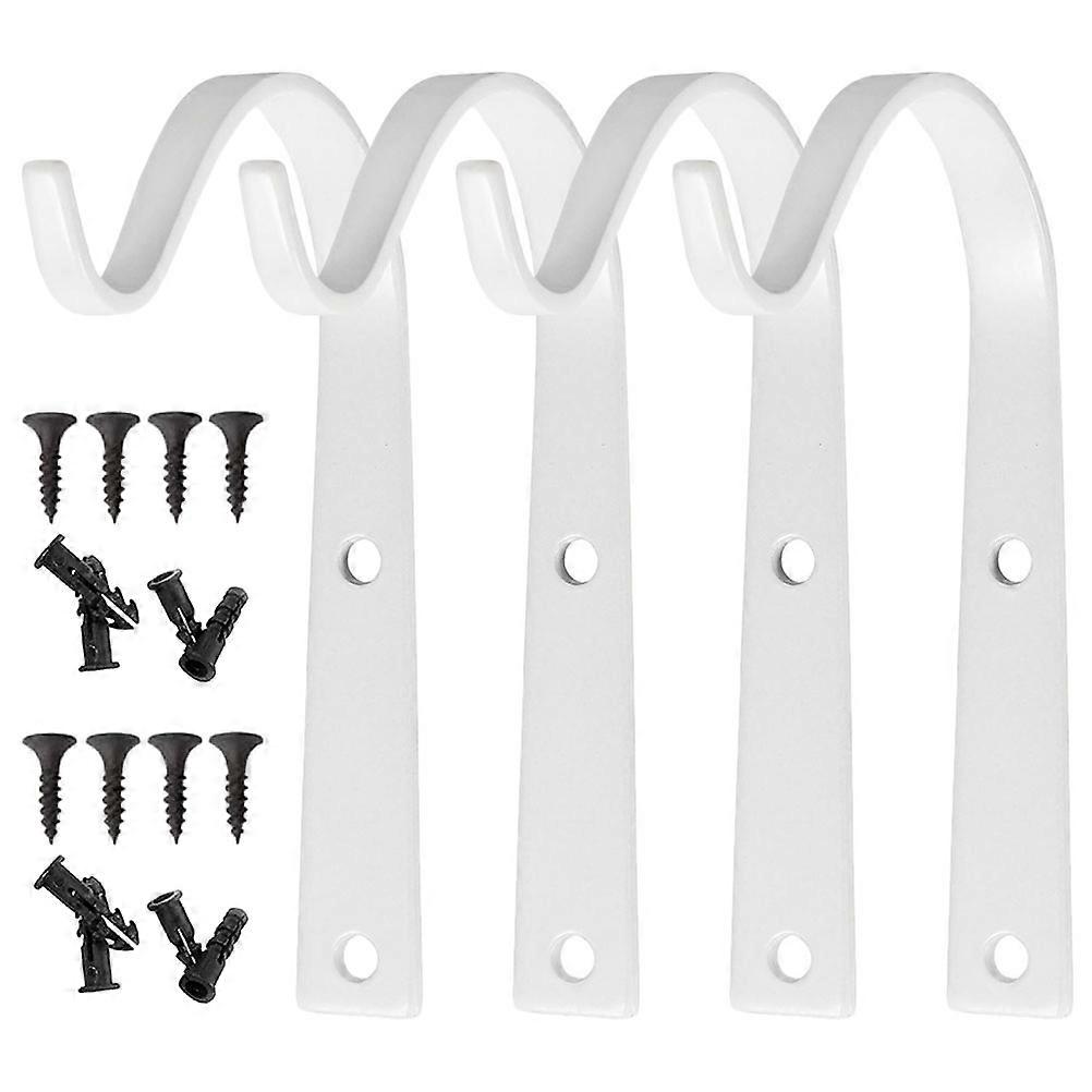 4Pcs Wall Hanging Basket Brackets for Plant Hooks White Iron Material