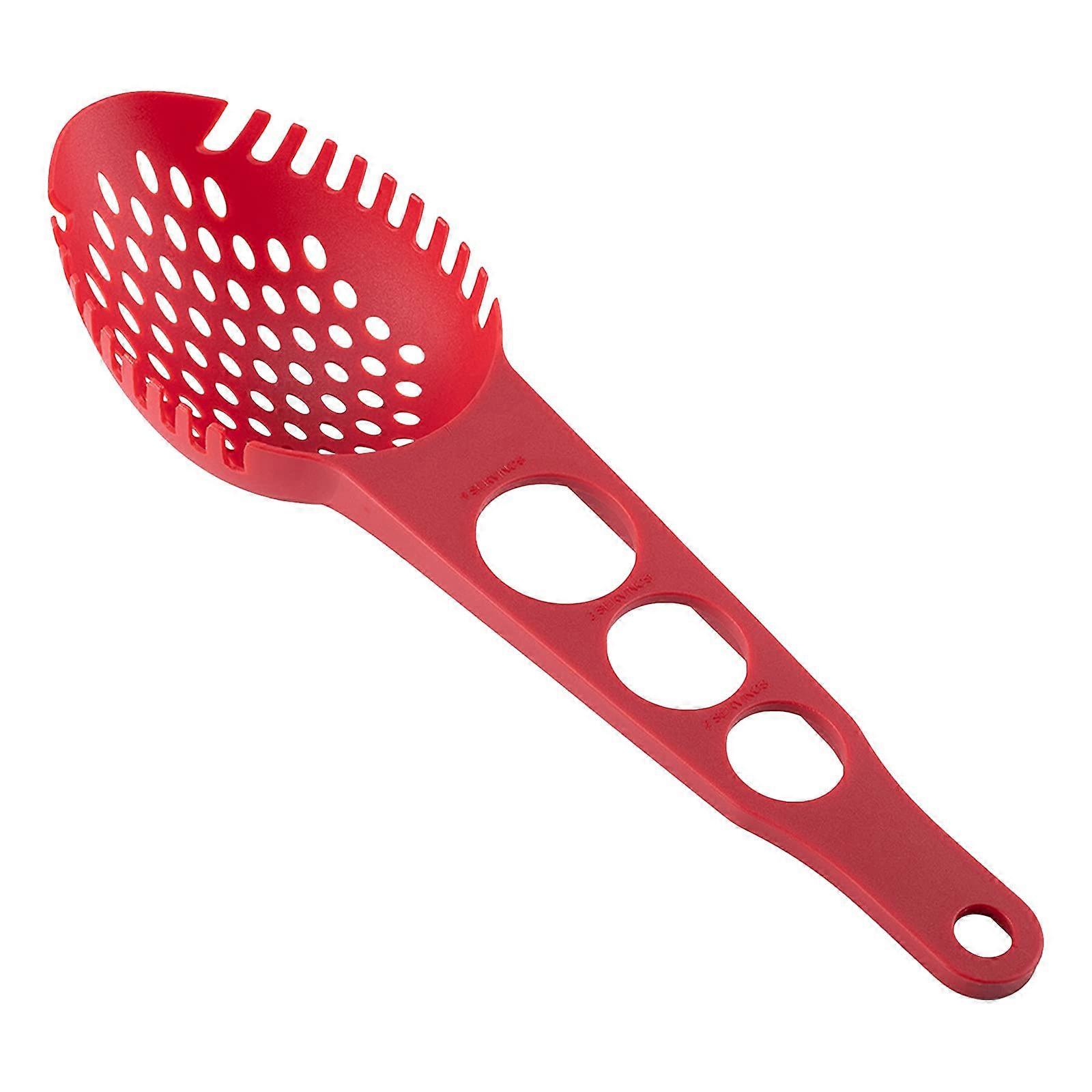 3 in 1 Silicone Spaghetti Spoon Pasta Server with Colander Head and Portion Measure, Red