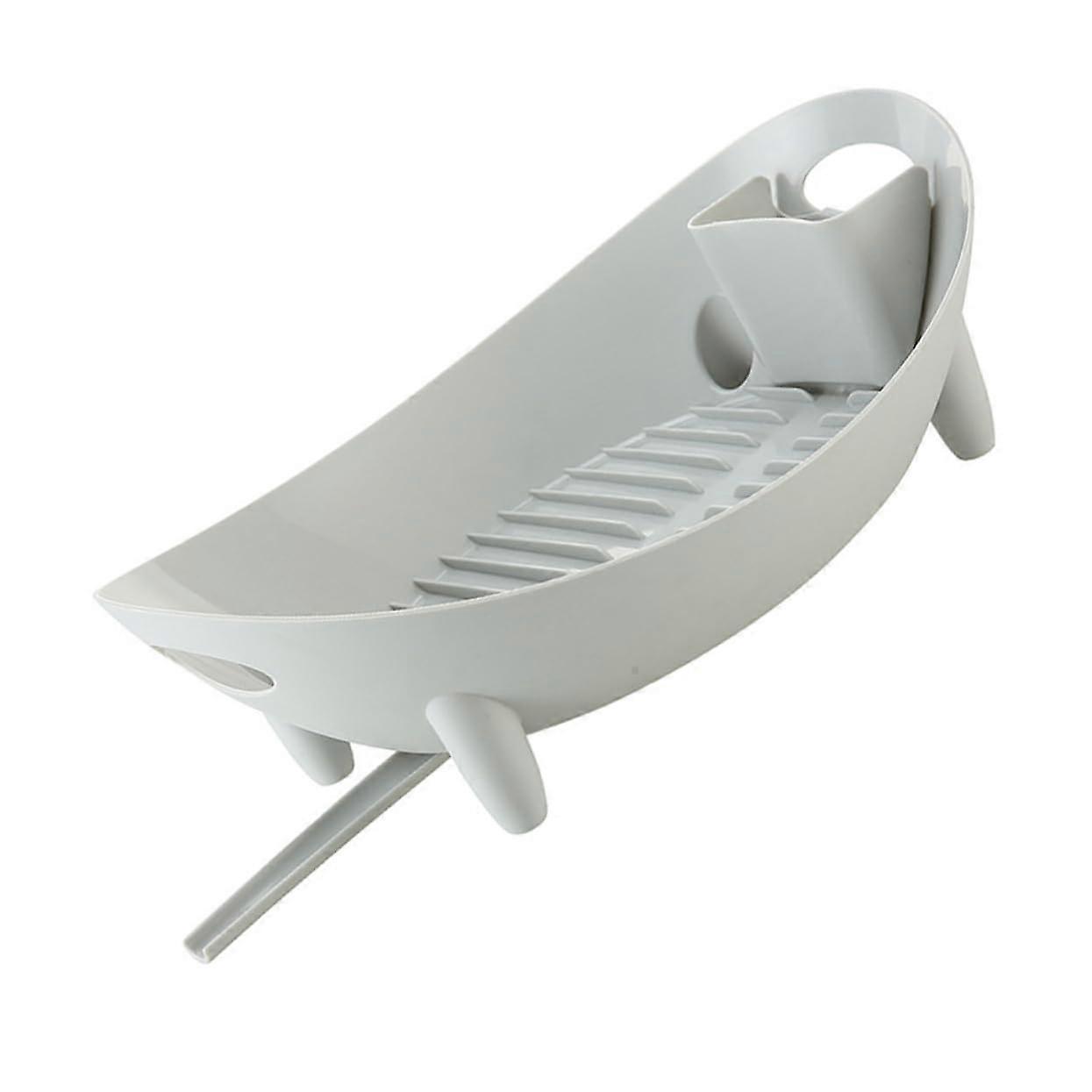 Dish Drying Rack with Drainboard, Gray Utensil Holder, SpaceSaving Kitchen Countertop Organizer