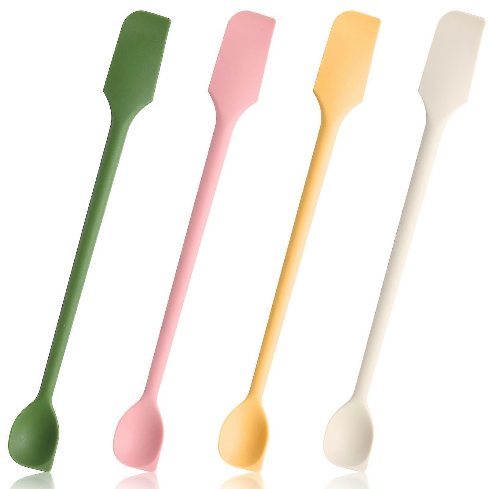 4 Pcs Dual End Silicone Makeup Spatula Set, Multicolor Jar Scraper for Beauty and Kitchen Use