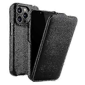MELKCO Compatible For iPhone 13 Pro Litchi Texture Phone Case Genuine Cow Leather+PC Vertical Flip Back Cover