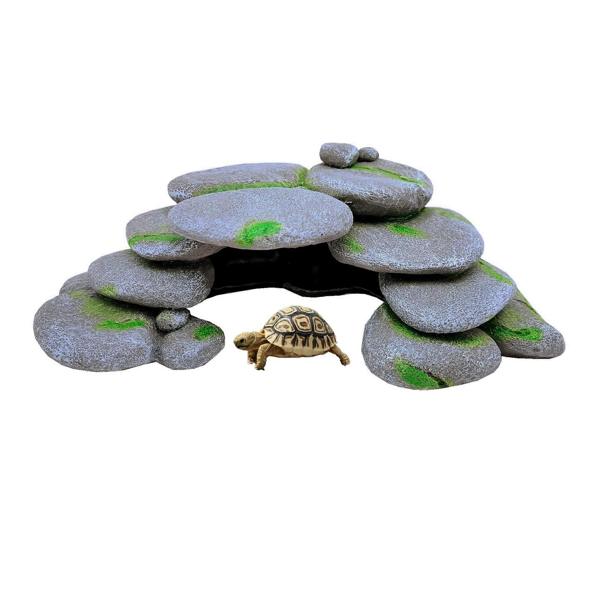 Reptile Basking Platform with Pebble Arch Cave Hide, Natural Rock Simulation for Turtle Tanks