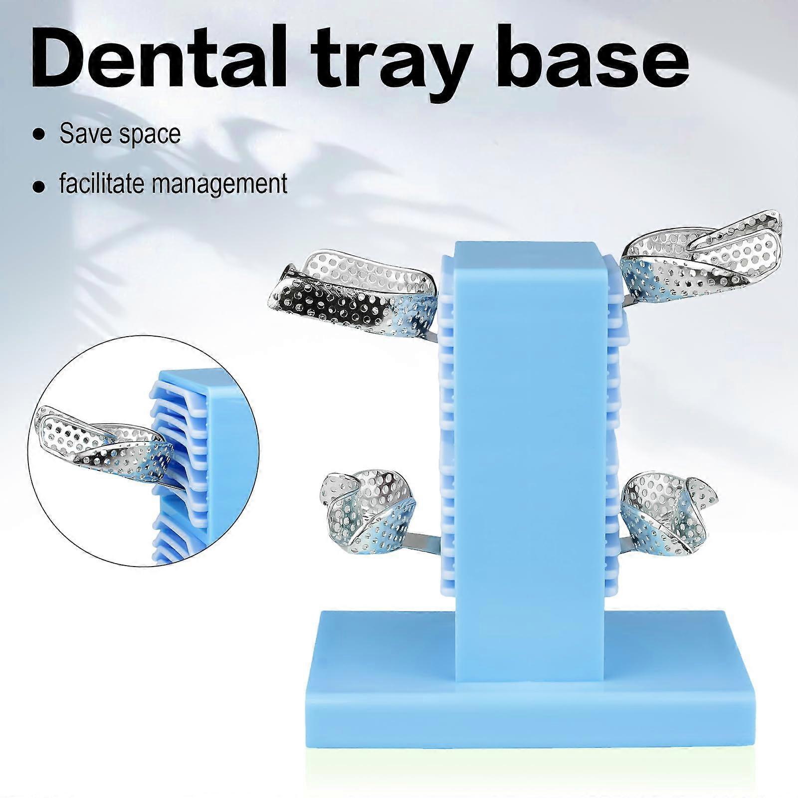 Dental Impression Tray Holder DualSided Rack with Stable Wide Base, Blue Organizer for Drying