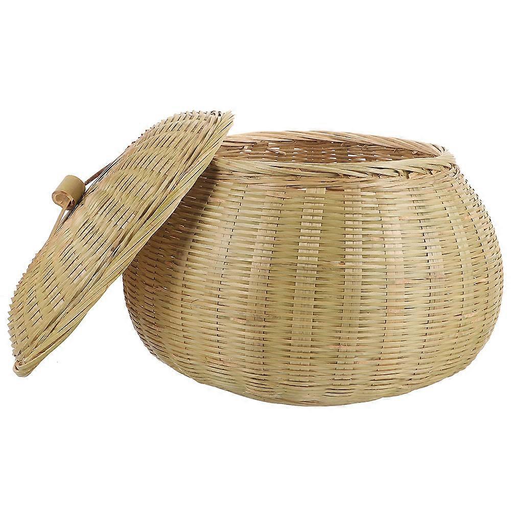 Bamboo Storage Basket with Lid for Decorative and Functional Use in Kitchen