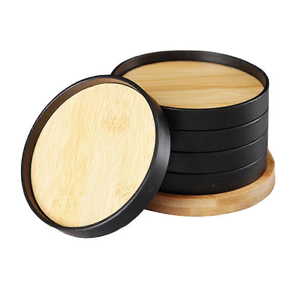 Mat Round Storage Tray for Homes Black High Temperature Resistance 6Pcs