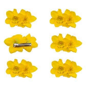Set van 6 gele bloemhaarclips voor vrouwen, geschikt voor bruiloften, feesten en het strand.