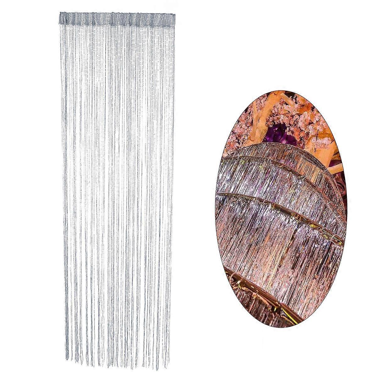 Silver String Curtain Panel for Decoration 3Pcs Door Wall Divider
