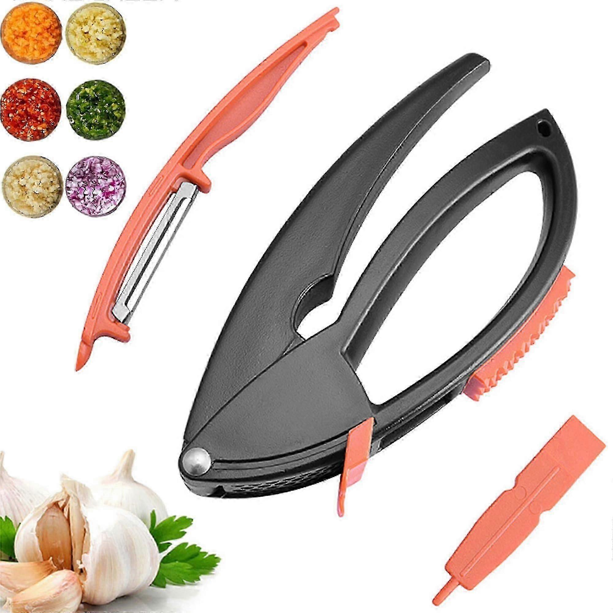 Multi-Purpose Garlic Press, Meat Tenderizer & Vegetable Chopper with Slicer and Peeler Function