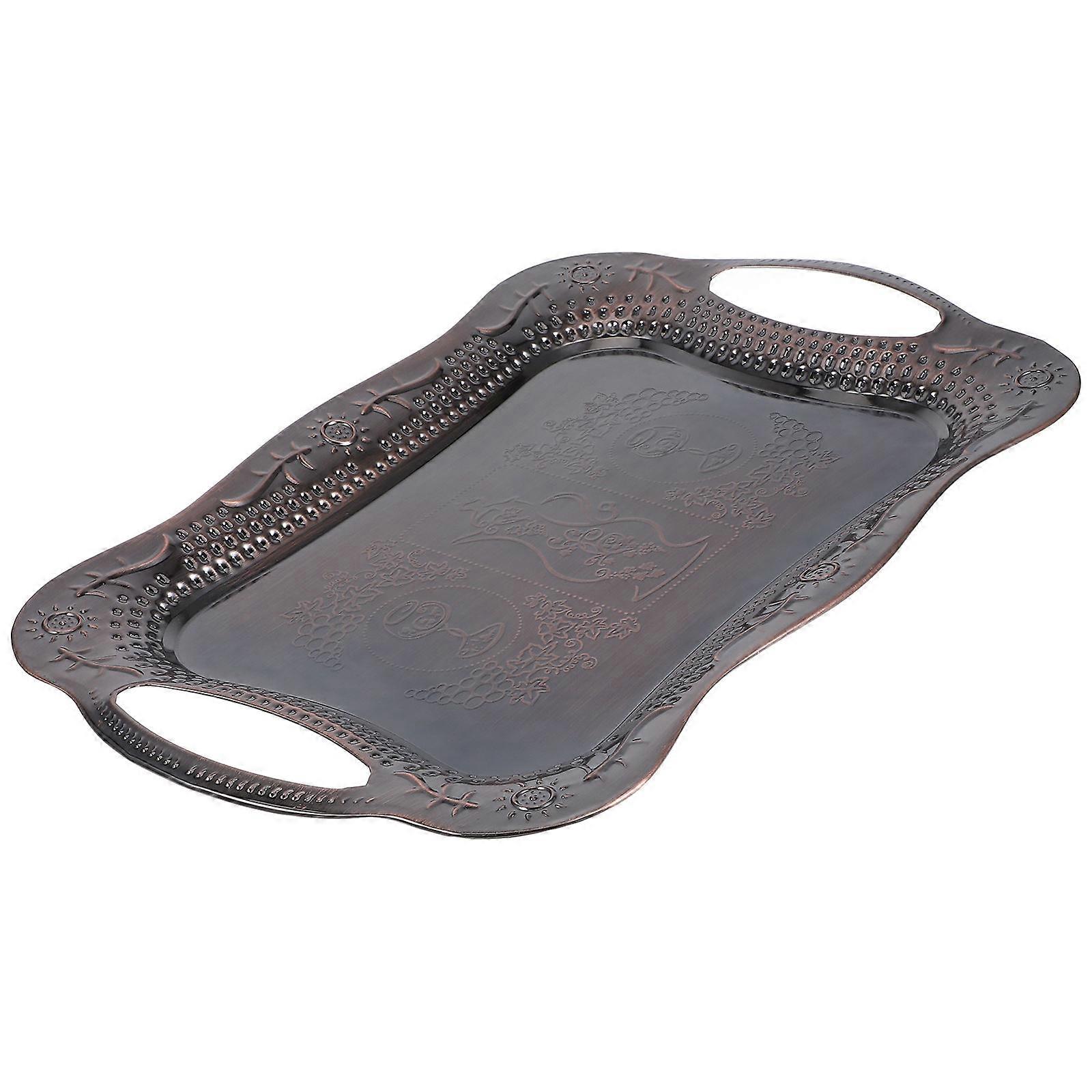 Stainless Steel Serving Tray with Handles for Storage Brown Rectangular
